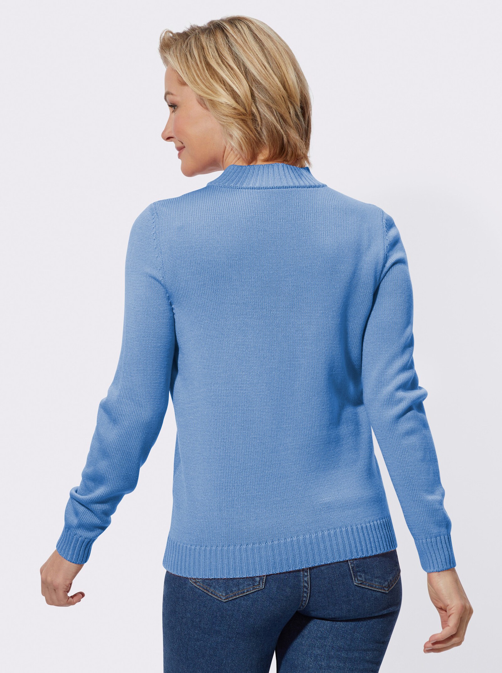 Stehkragenpullover im Strickmuster-Mix - himmelblau