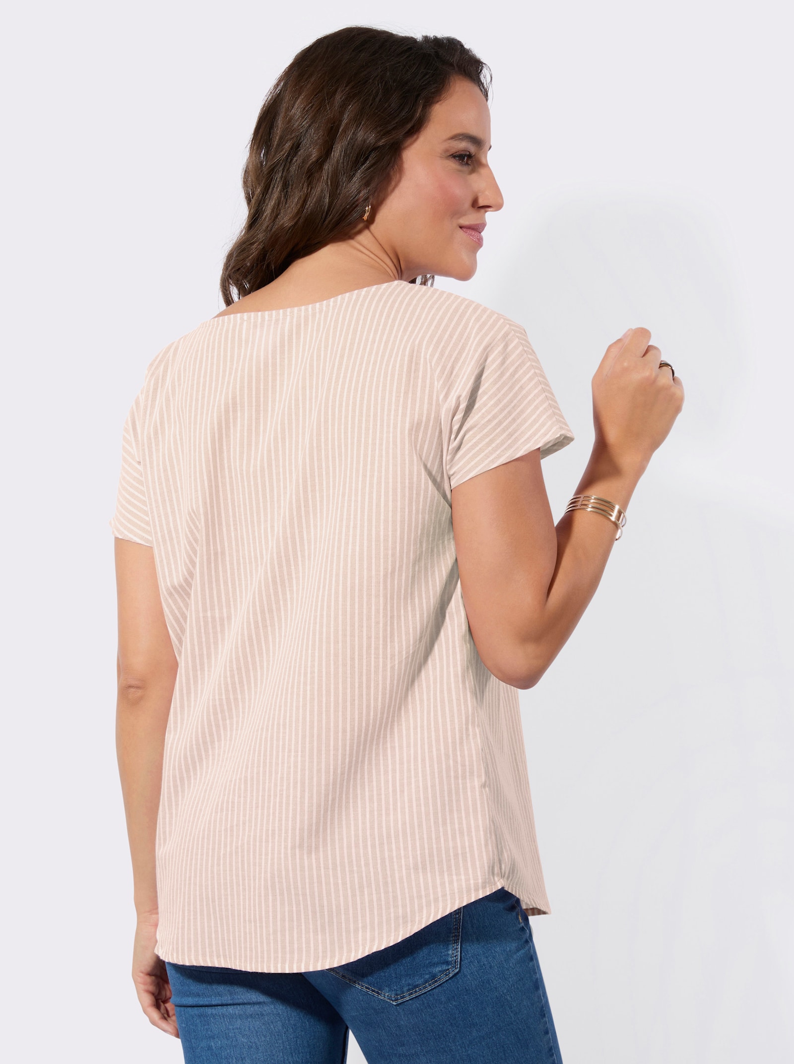 Gestreifte Bluse in Schlupfform - beige-weiß-gestreift