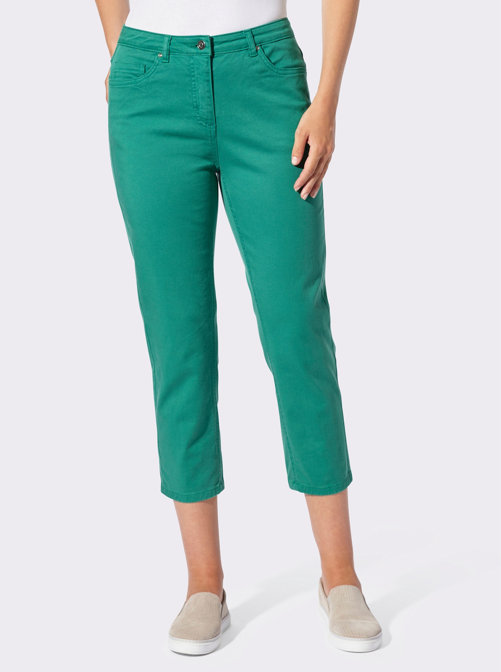 3/4-Jeans mit Bändchen-Verzierung - smaragd