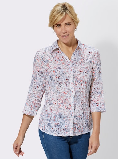 Kurzarmbluse Ausbrenner-Qualität, teils transparent - rot-gemustert