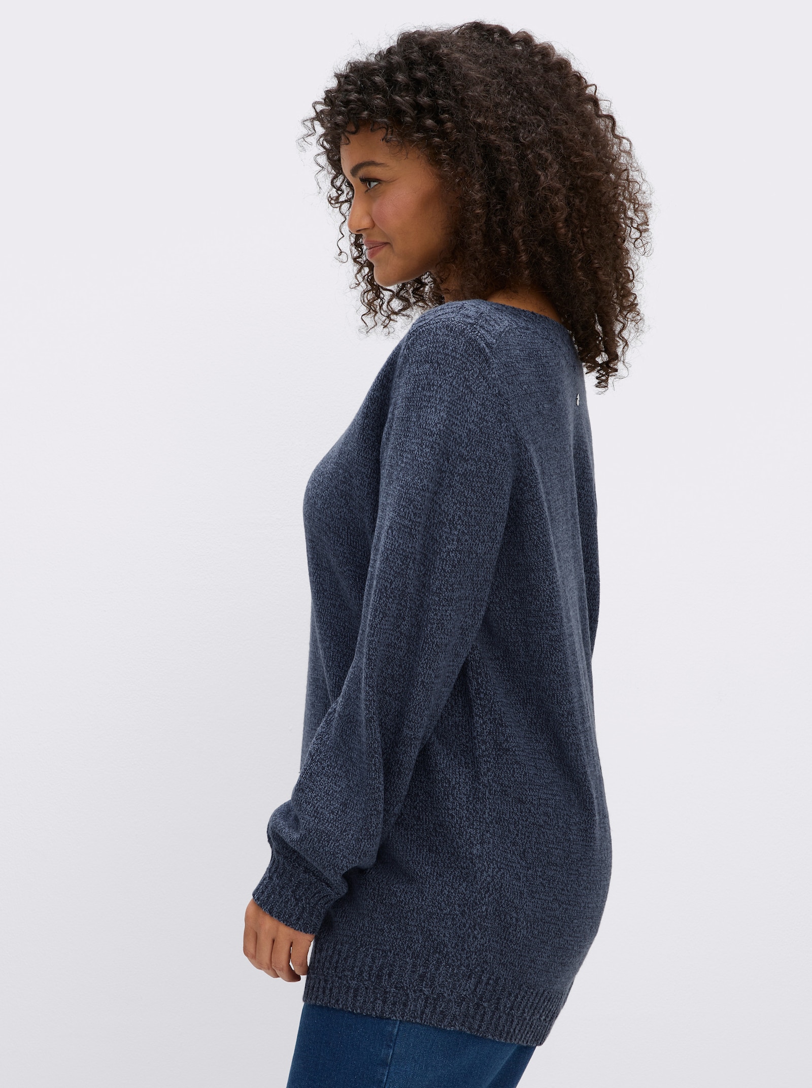 sheego Strickpullover mit U-Boot-Ausschnitt - tiefblau-meliert