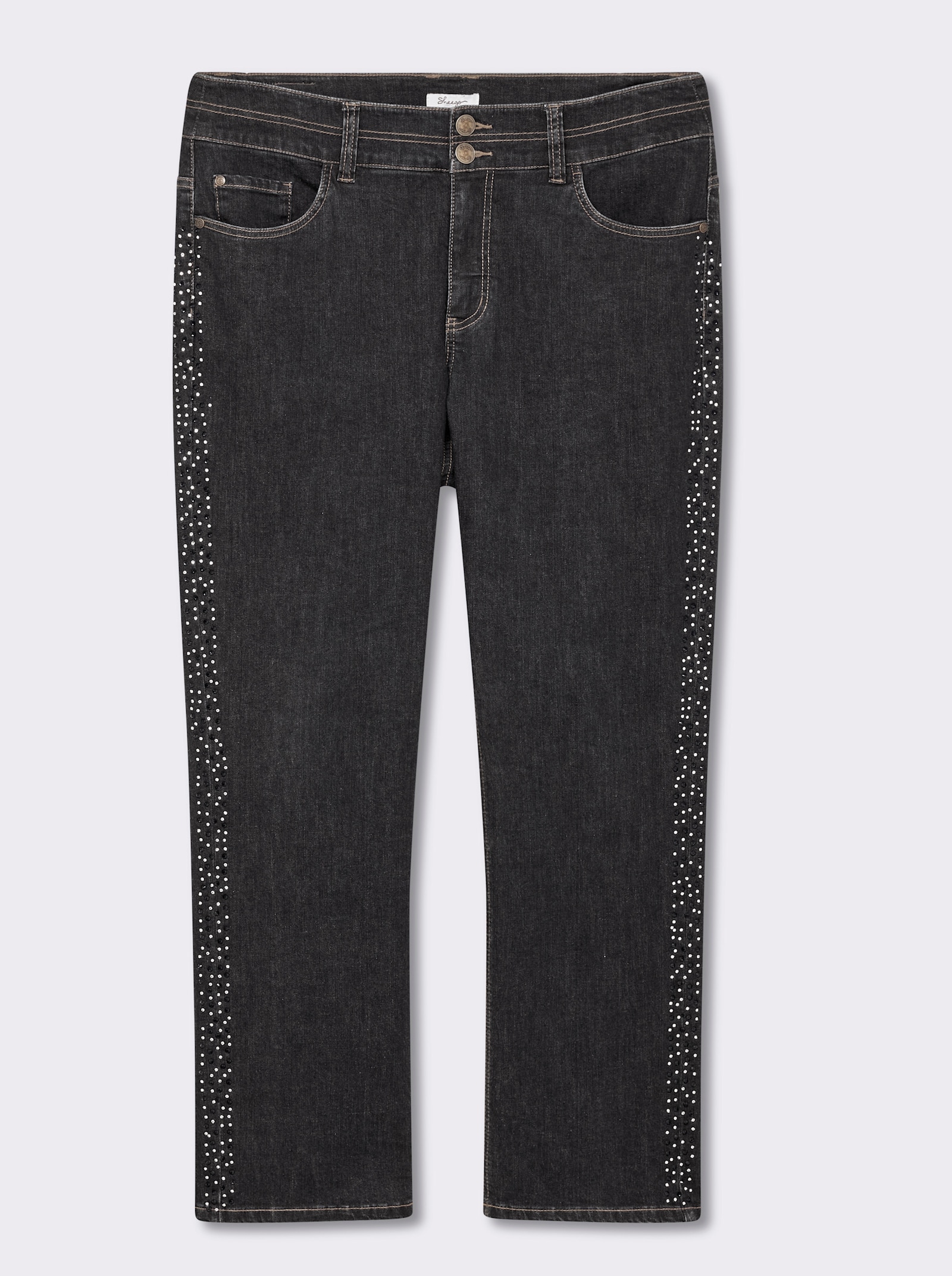 sheego Gerade Jeans mit Glitzersteinchen seitlich - black denim
