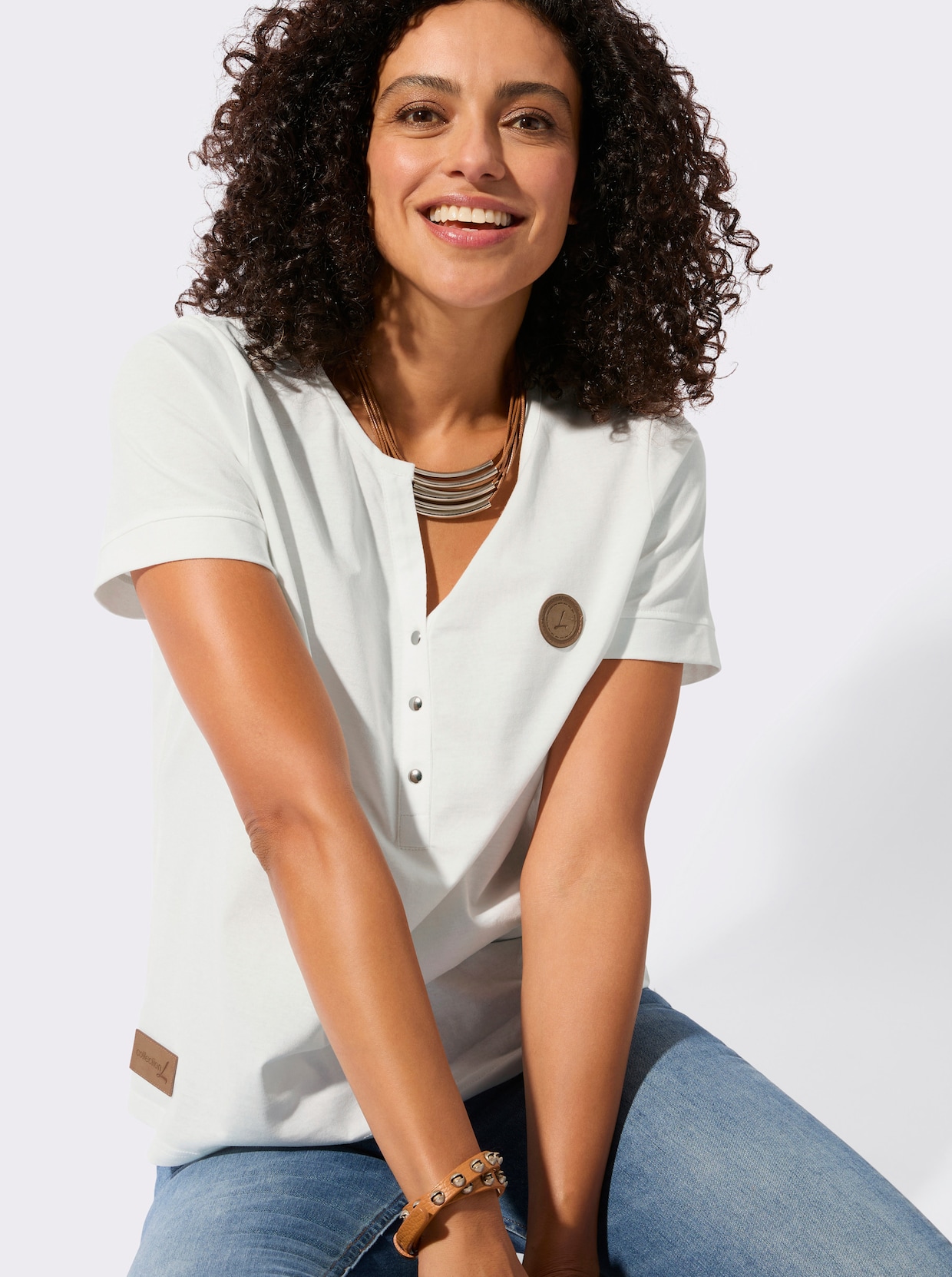 Kurzarmshirt aus reiner Baumwolle - ecru