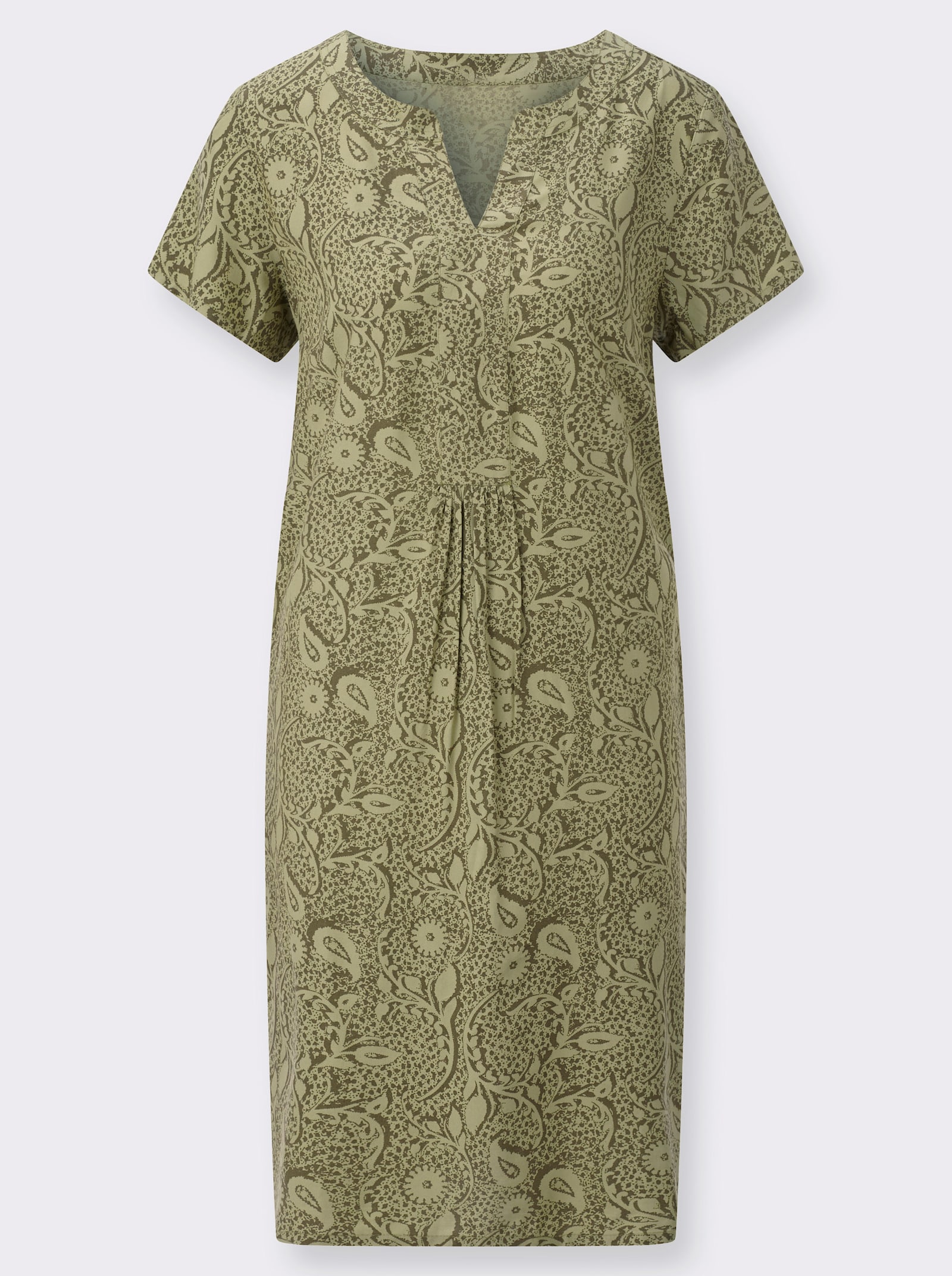 Webkleid in A-Form - schilf-khaki-bedruckt