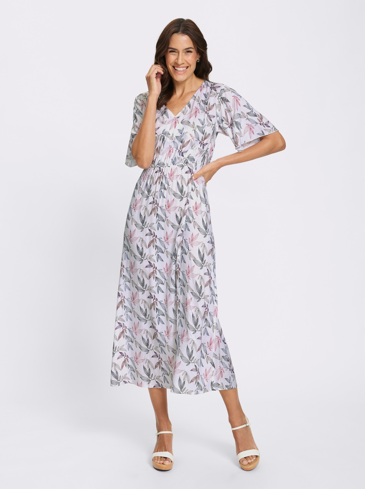 Druckkleid - ecru-marine-bedruckt