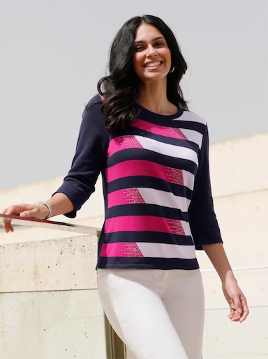 Pullover - marine-pink-gemustert