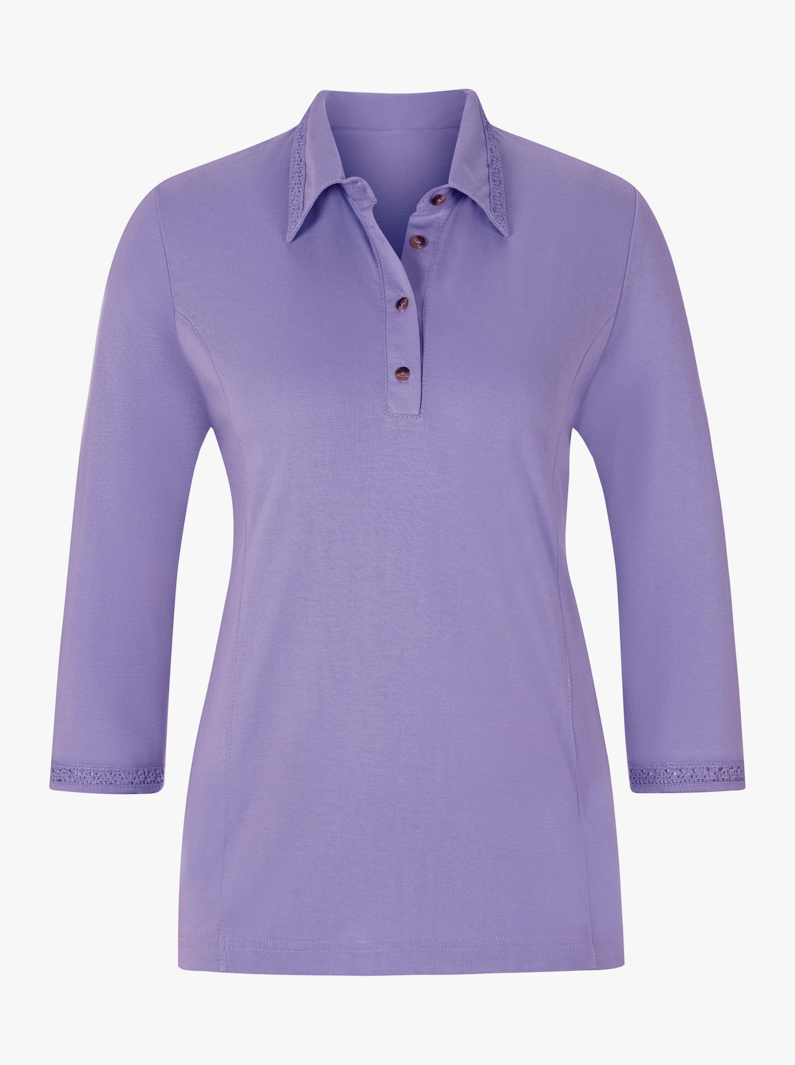 Poloshirt mit Häkelspitzen-Detiails - lavendel