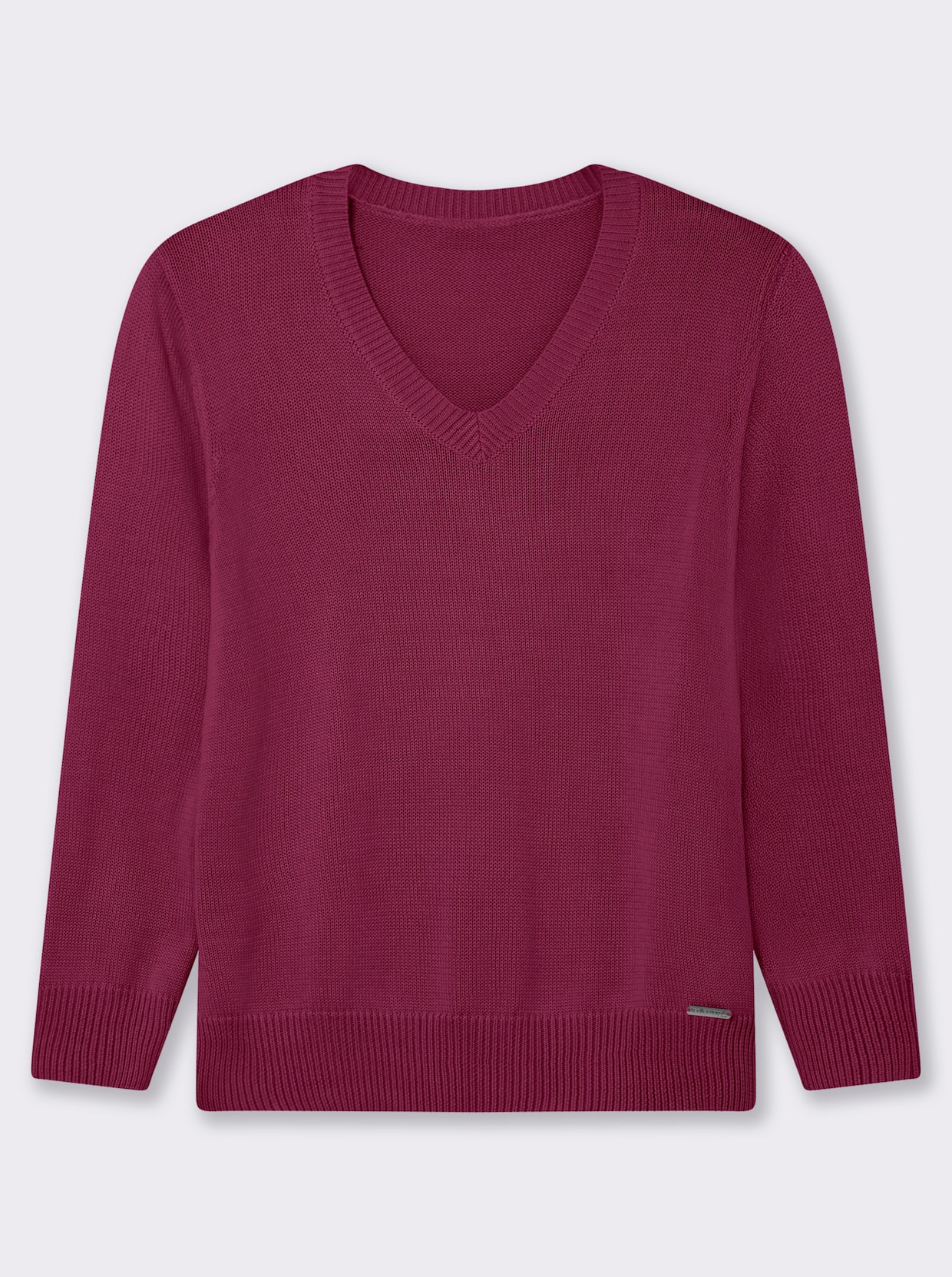 V-Ausschnitt-Pullover mit Baumwolle - fuchsia