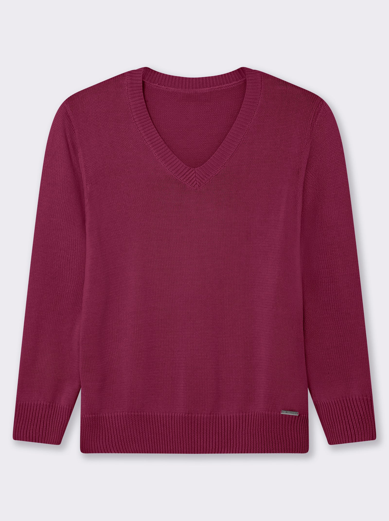 V-Ausschnitt-Pullover mit Baumwolle - fuchsia