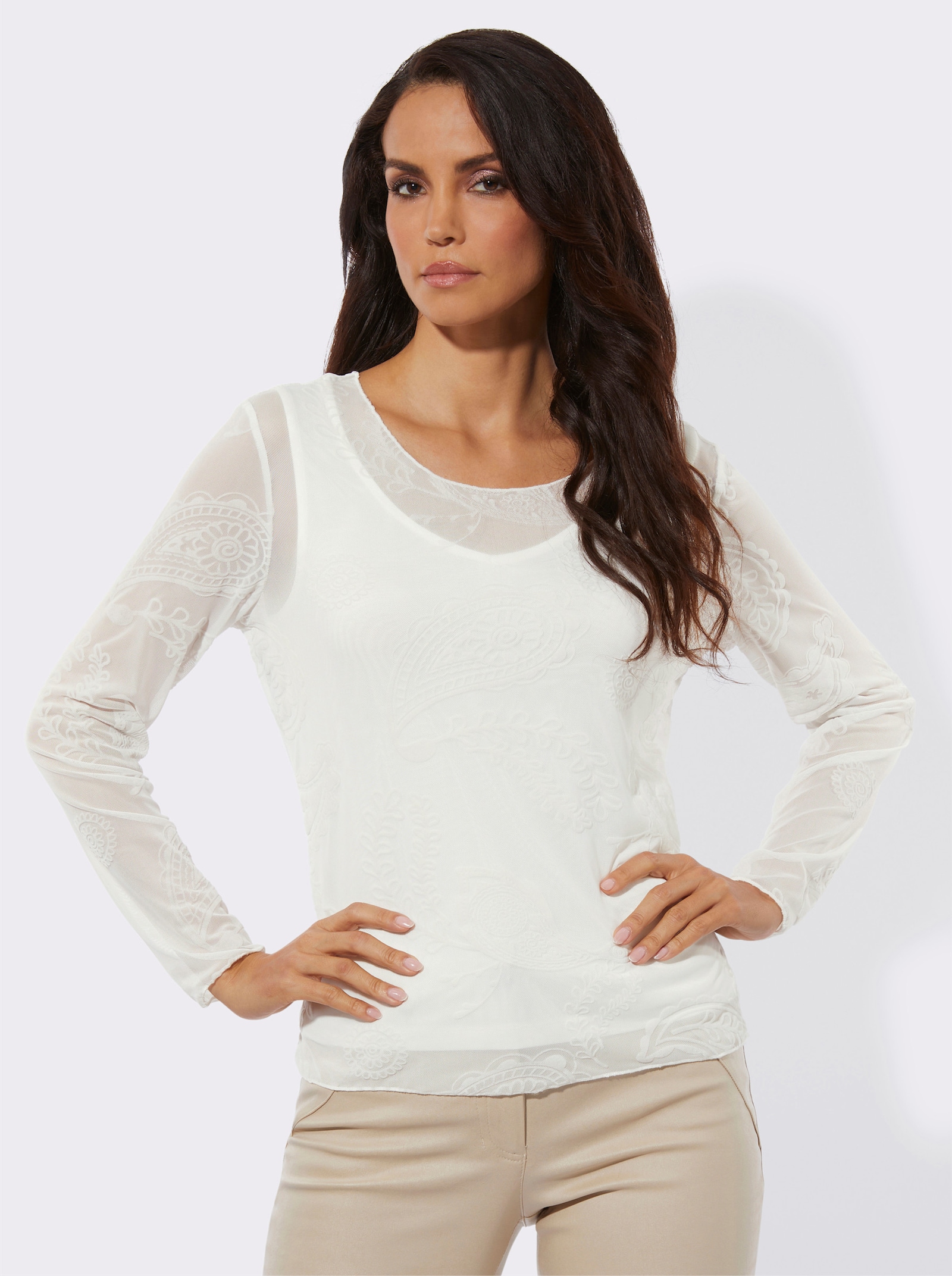 Langarmshirt mit integriertem Top - ecru