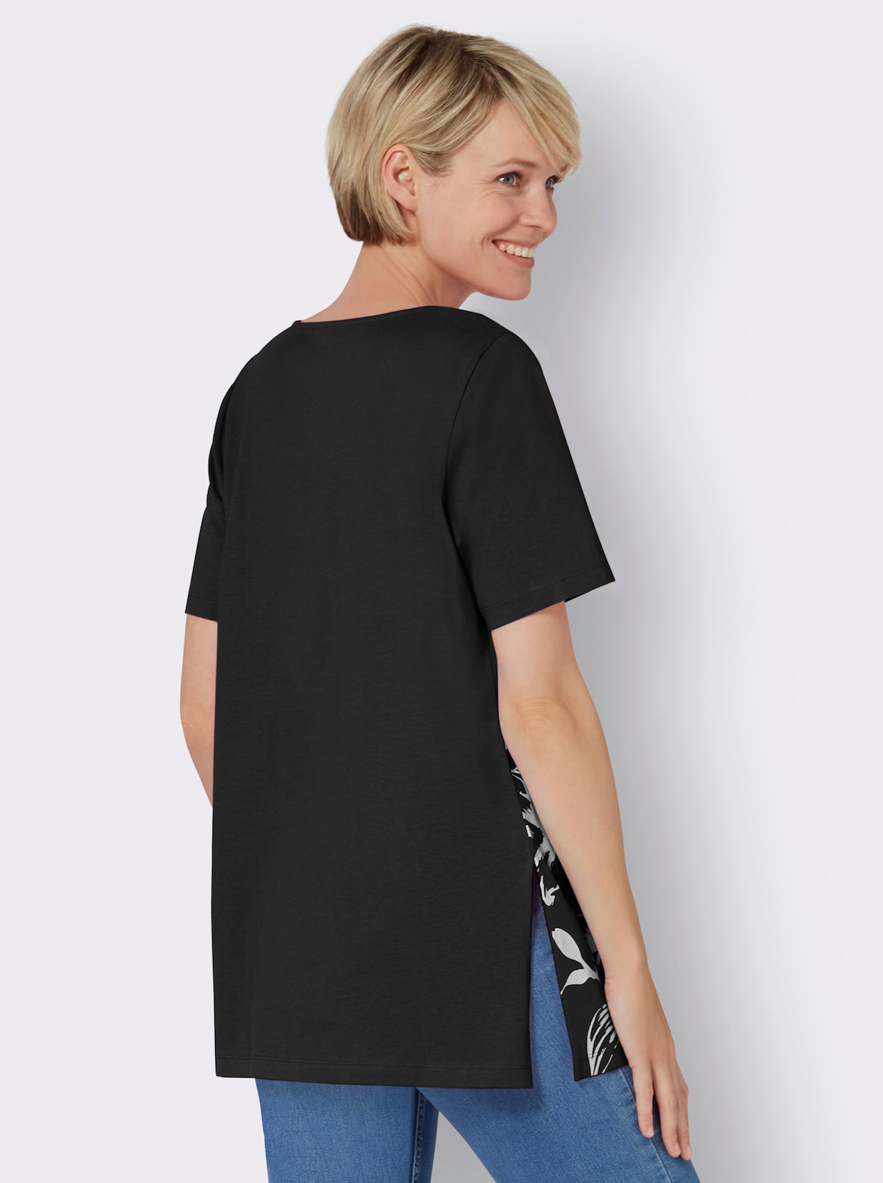 Longshirt - schwarz-weiss