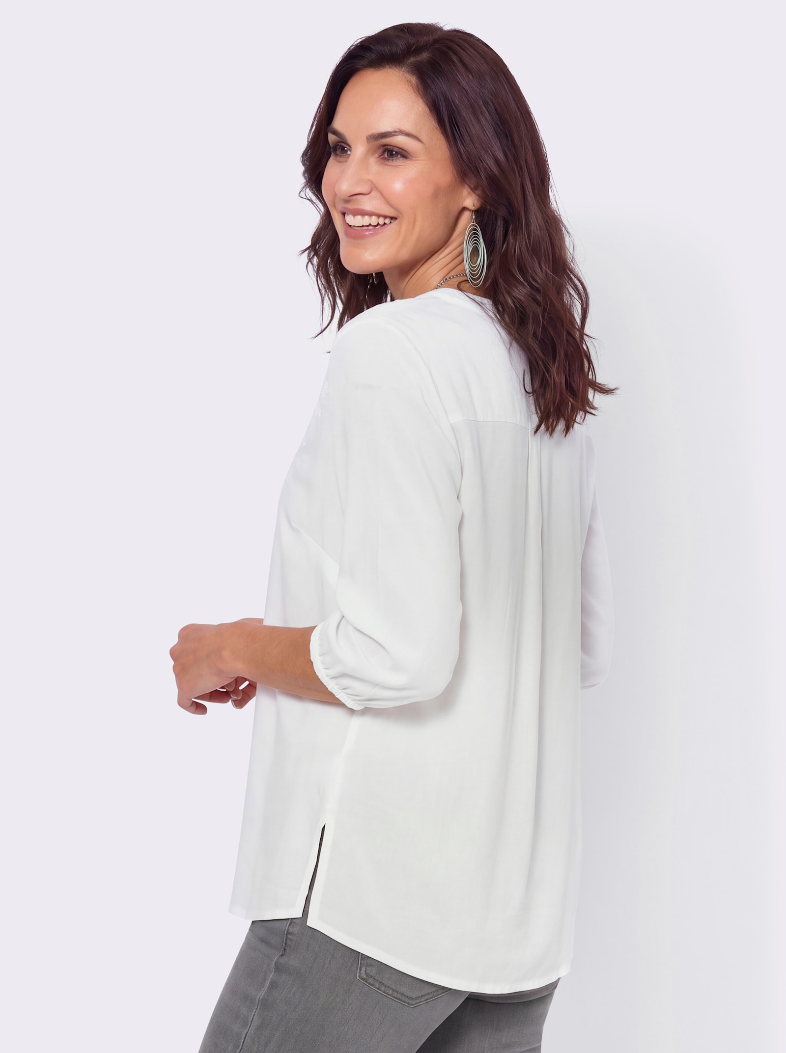 Schlupfbluse mit Ton-in-Ton-Stickerei - ecru