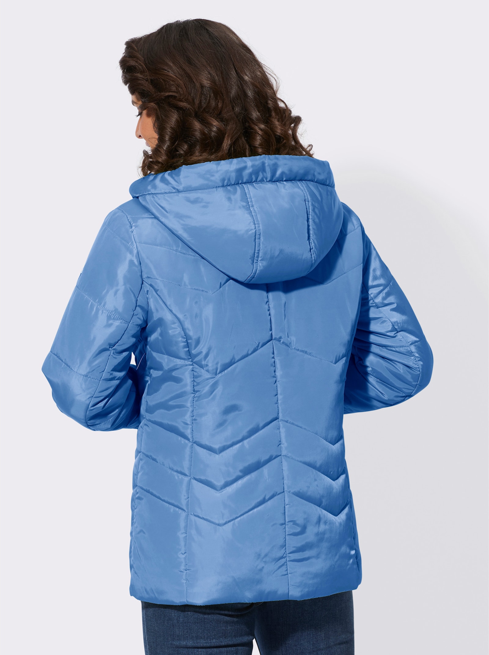 Gewatteerde jas met jerseyboordjes aan de mouwen - middenblauw