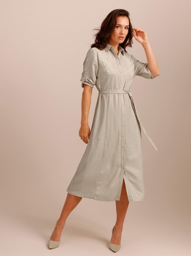 CREATION L PREMIUM Hemdblusenkleid mit Bindegürtel - sand-meliert