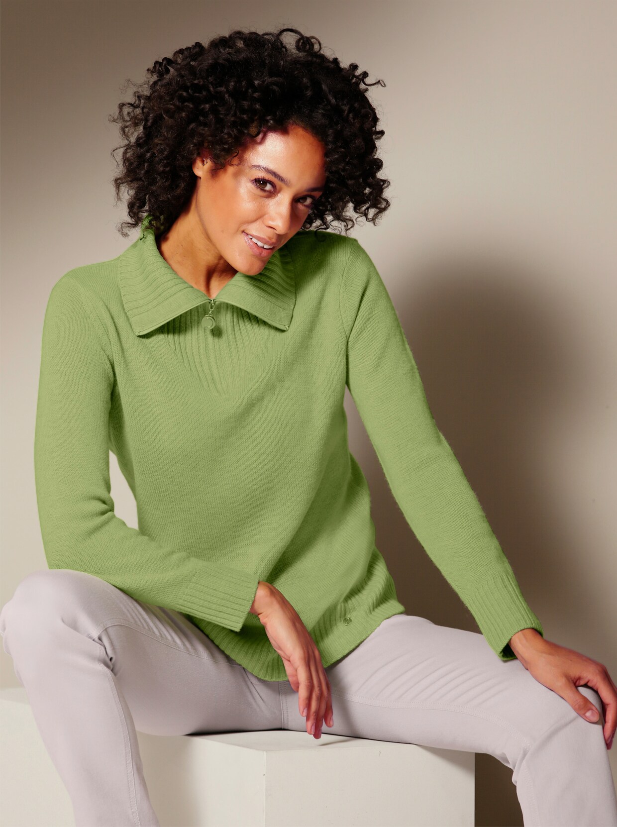Creation L Premium Merino-Kaschmir-Pullover - kiwi-meliert
