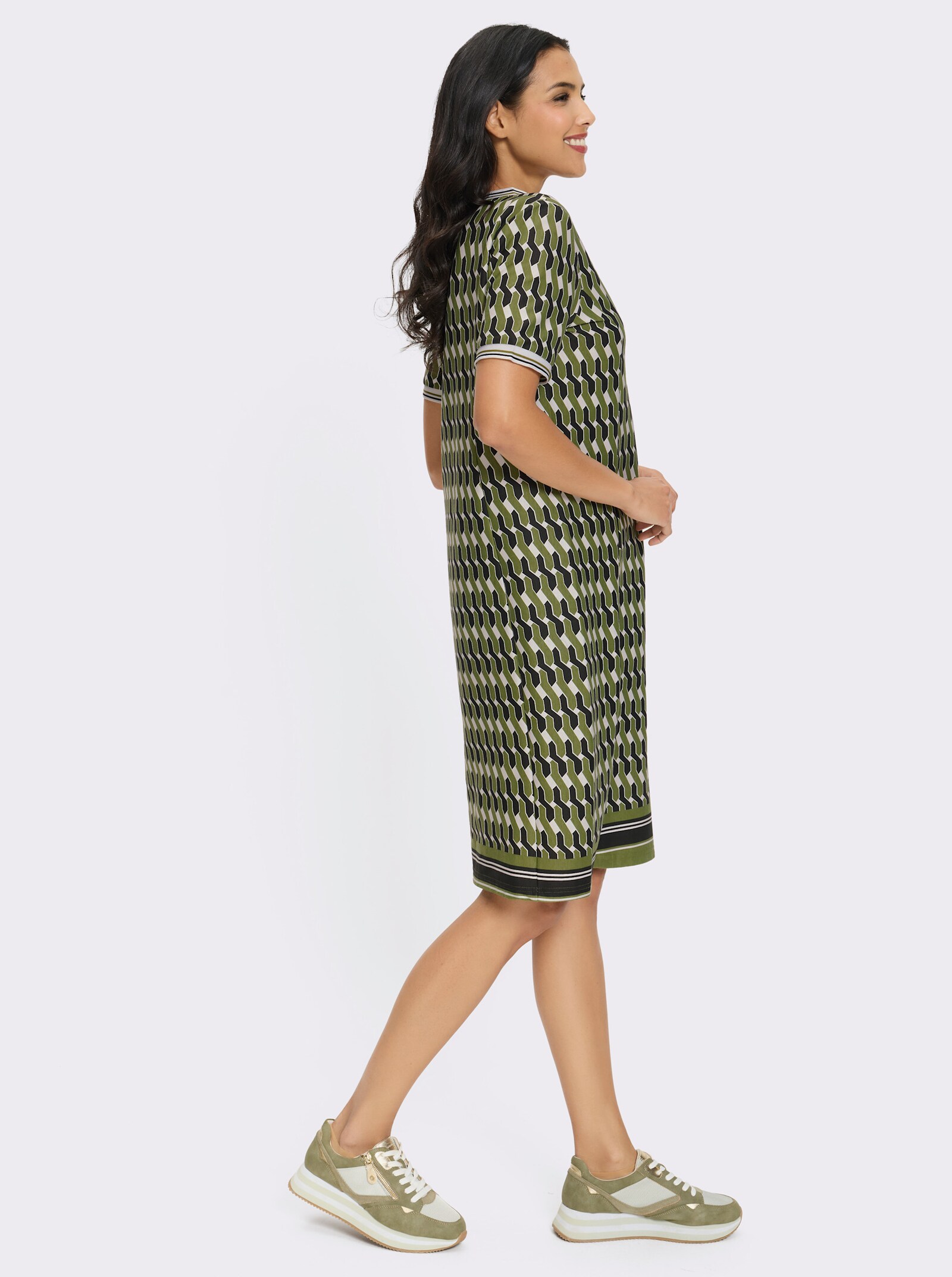 Sweatkleid mit Bordüren-Druck - oliv-schilf-bedruckt