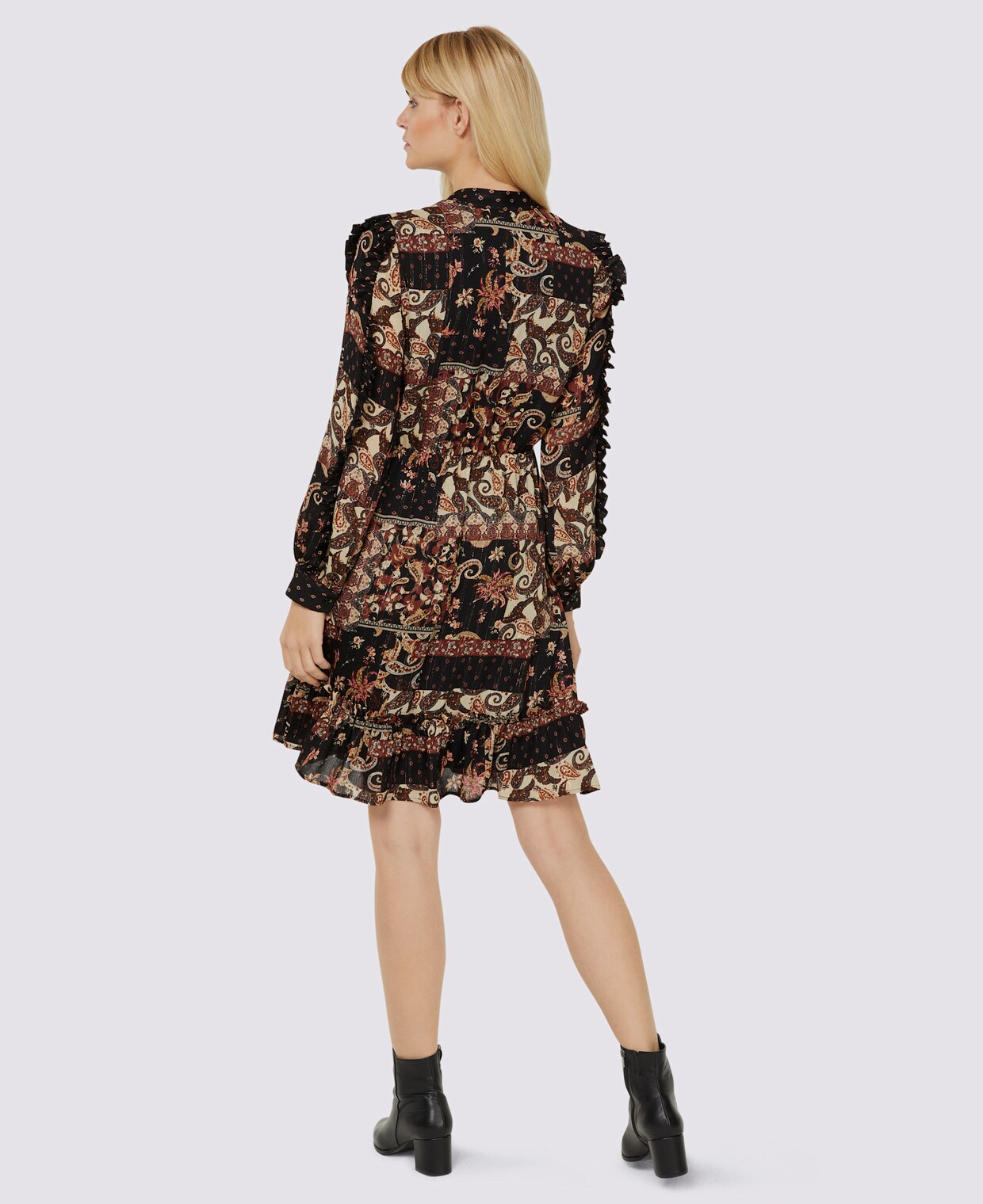heine Druck-Kleid - schwarz-rotbraun-bedruckt