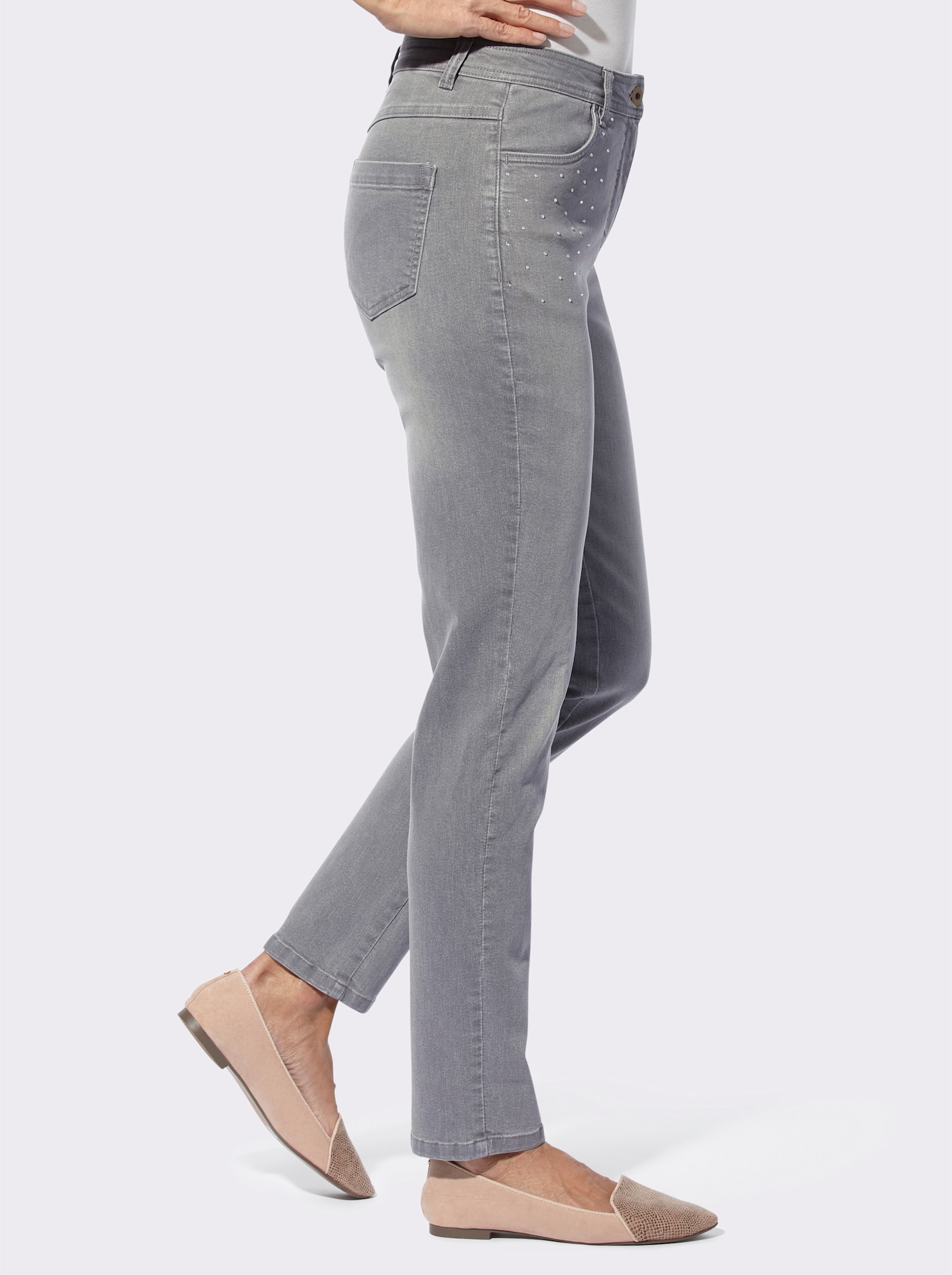 Džínsy s trblietavými kamienkami - Sivá džínsovina