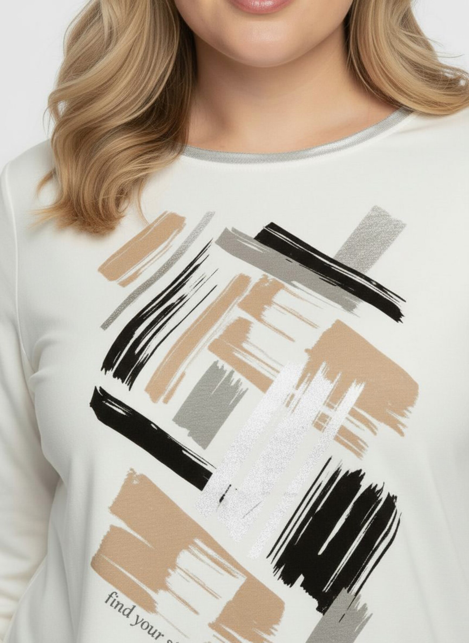 Print-Shirt mit silberfarbigen Details - ecru-schwarz-bedruckt