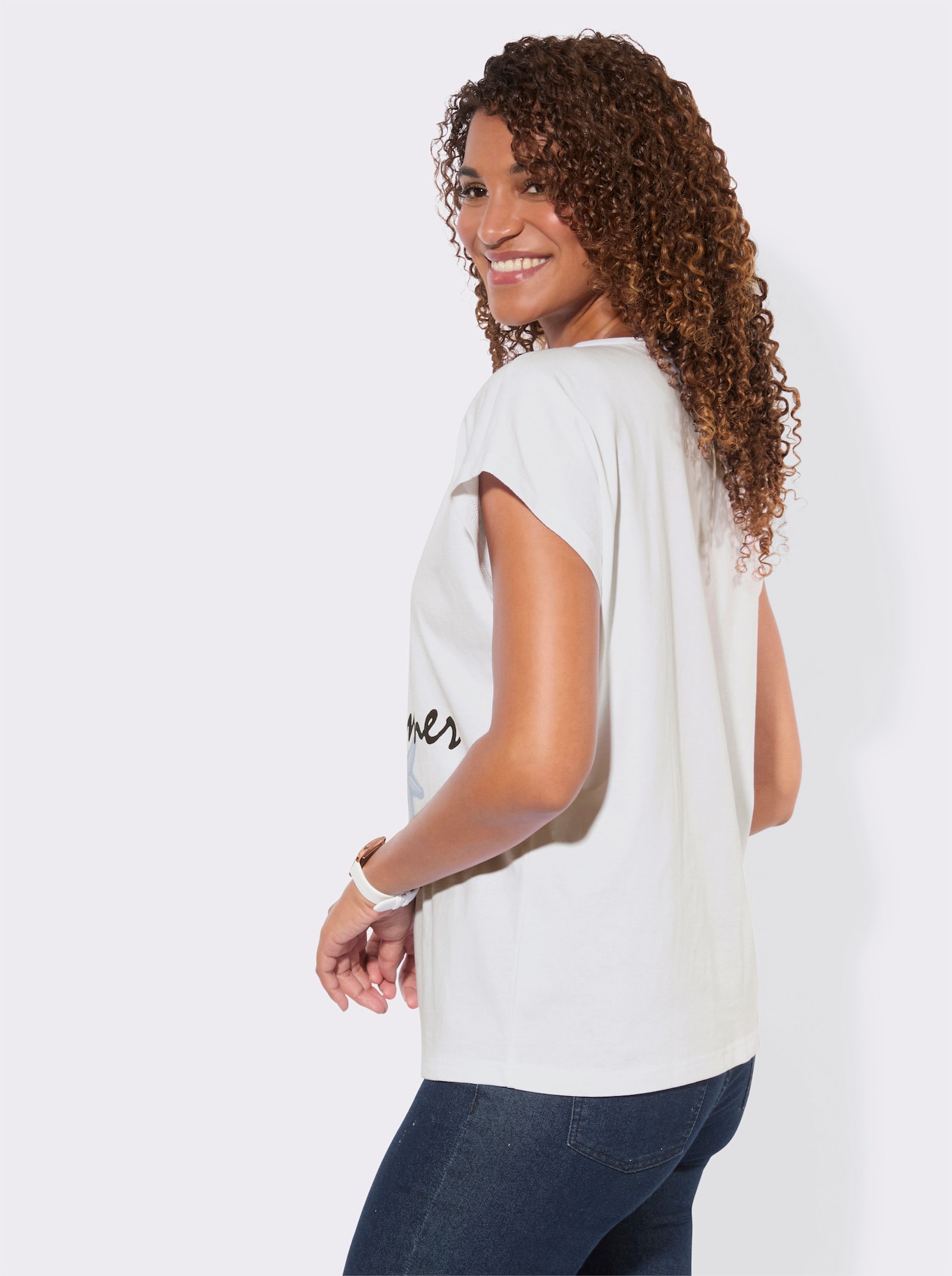 Shirt mit Schriftzug - weiß-marine-bedruckt