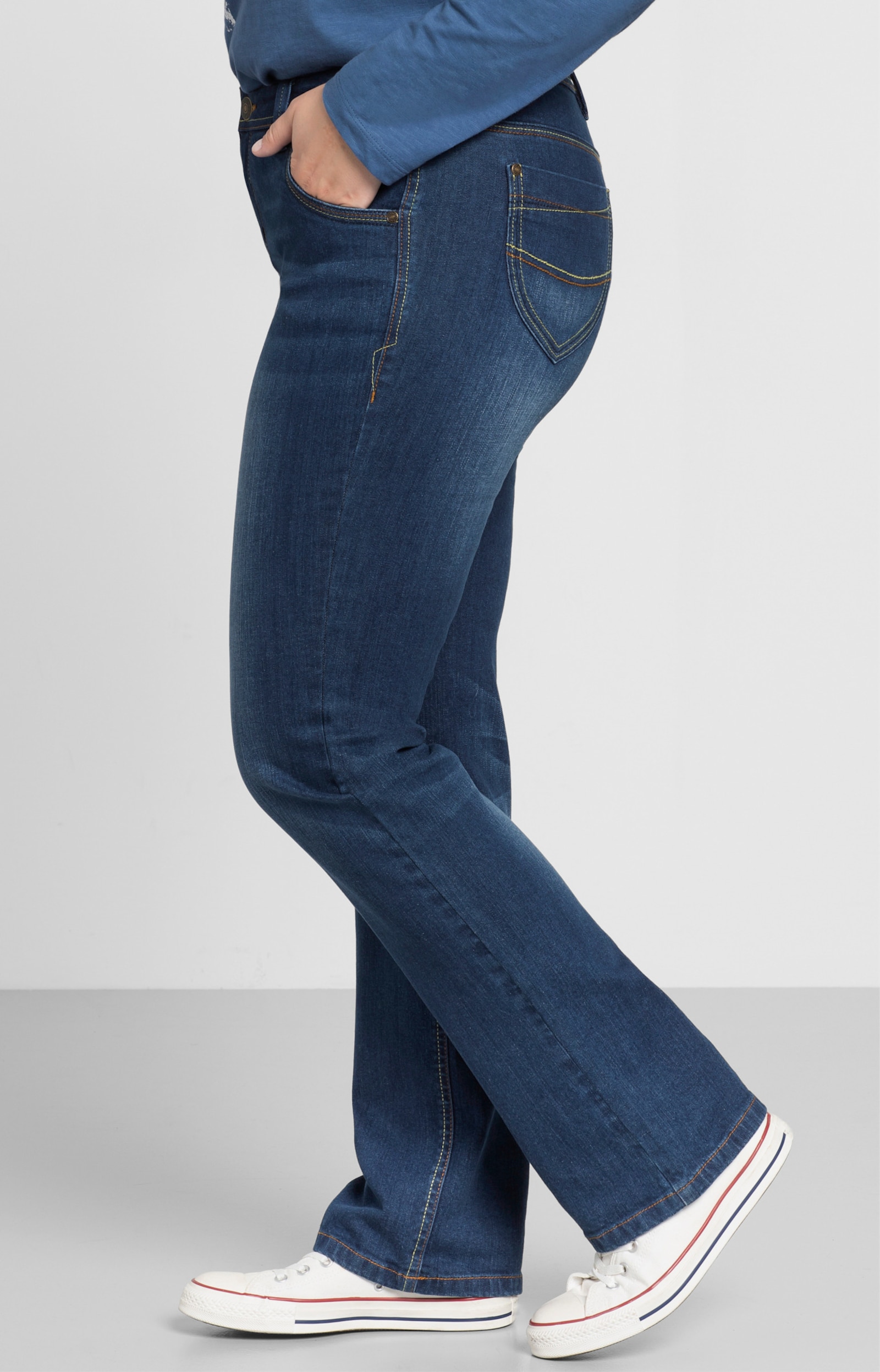 sheego Rechte jeans met used-effecten - blue denim