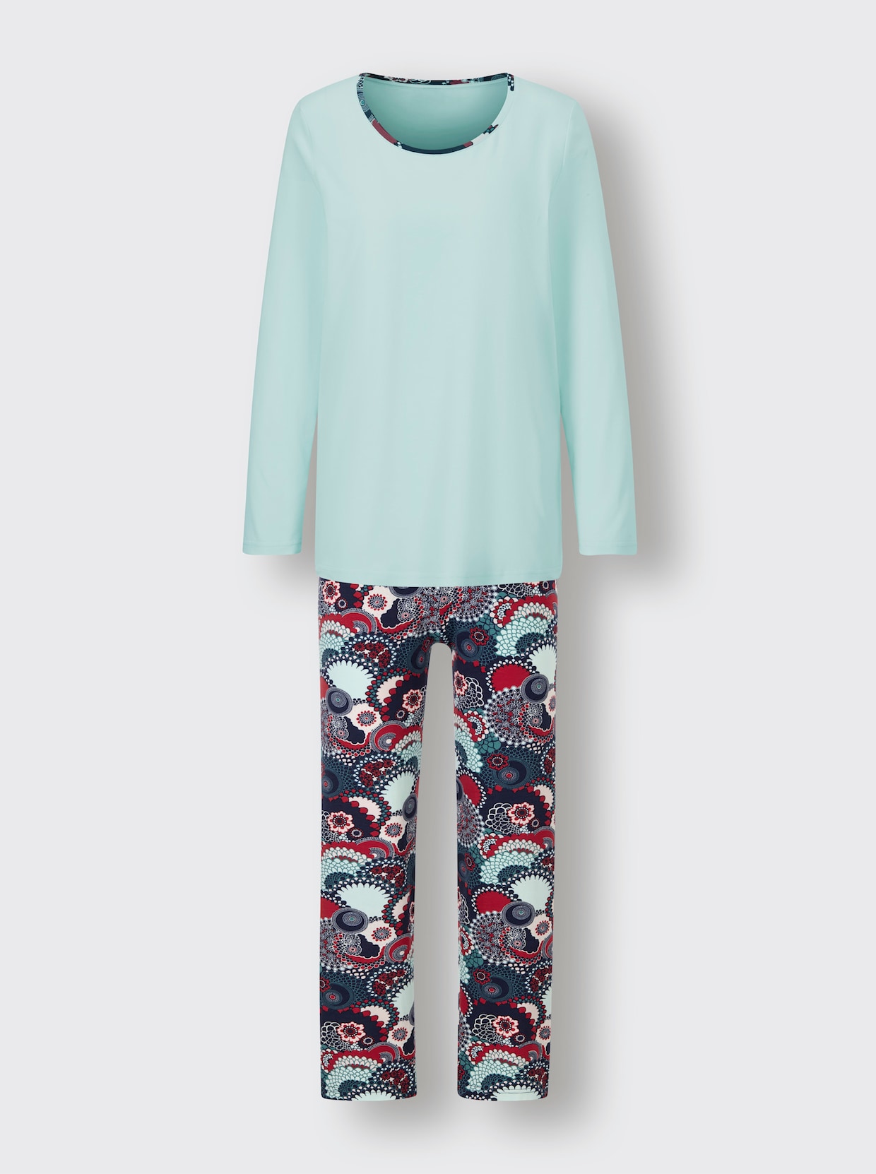 Comtessa Pyjama - zacht mint/marine bedrukt