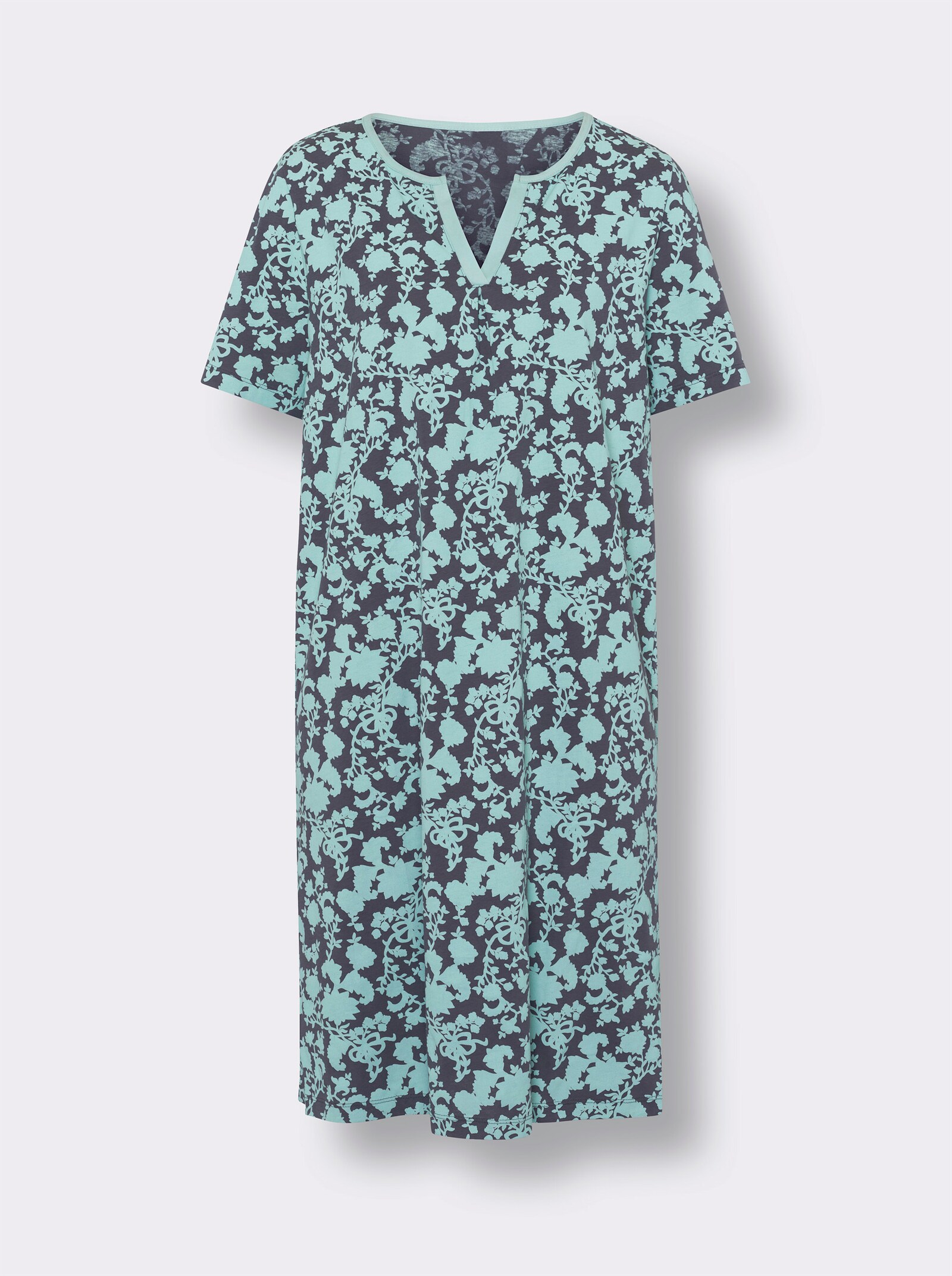 Nachthemd aus Single Jersey - rauchblau-mint-bedruckt