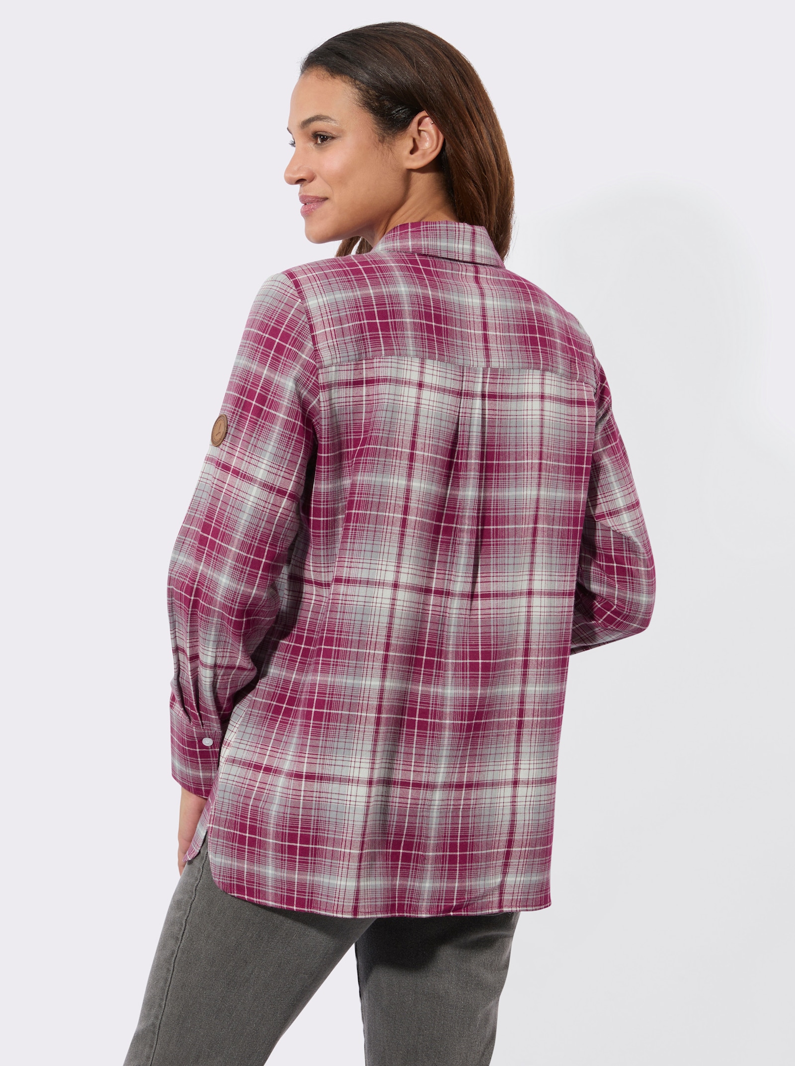 Flanellbluse mit Seitenschlitzen - bordeaux-steingrau-kariert