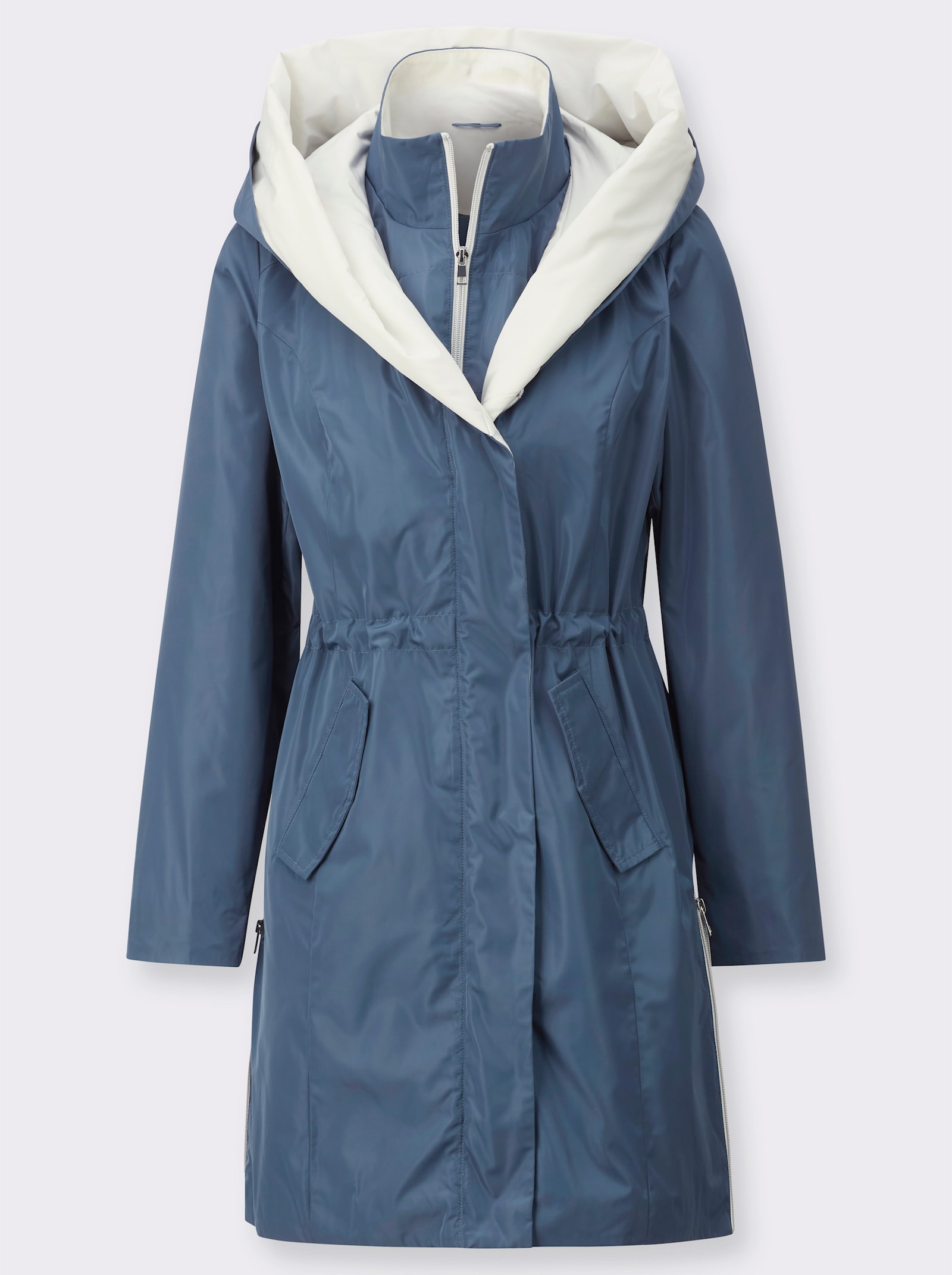 Kurzmantel in 2-in-1-Optik - rauchblau-ecru