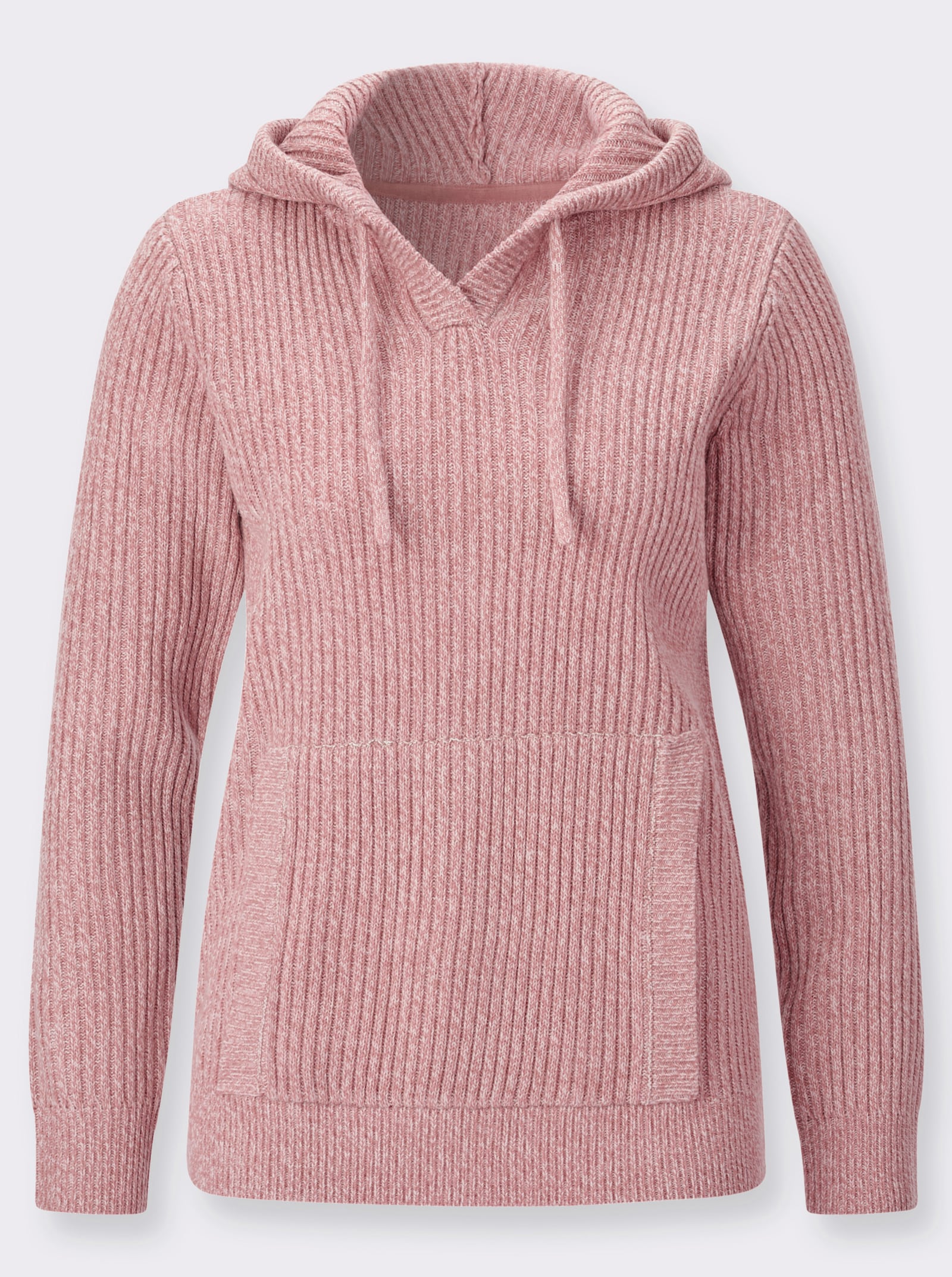 Kapuzenpullover in Rippen-Optik - altrosa-champagner-meliert