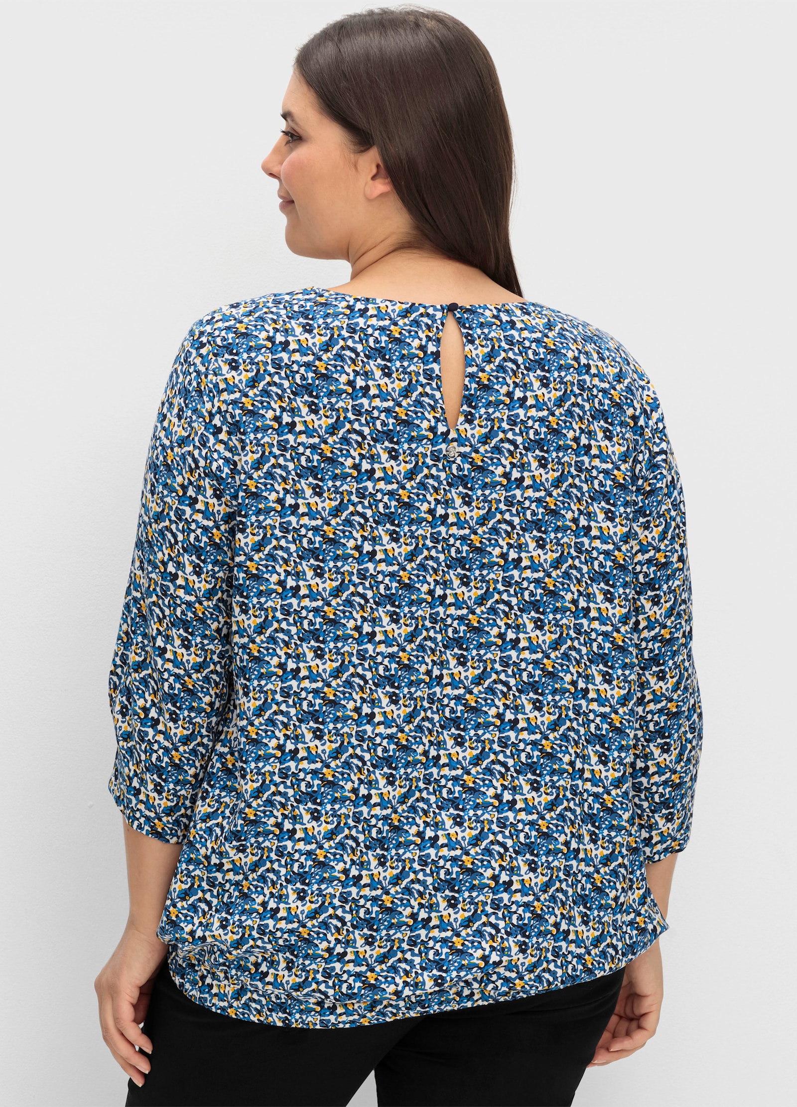 sheego Tunika mit gelegten Falten und Minimalprint - tiefblau-gemustert