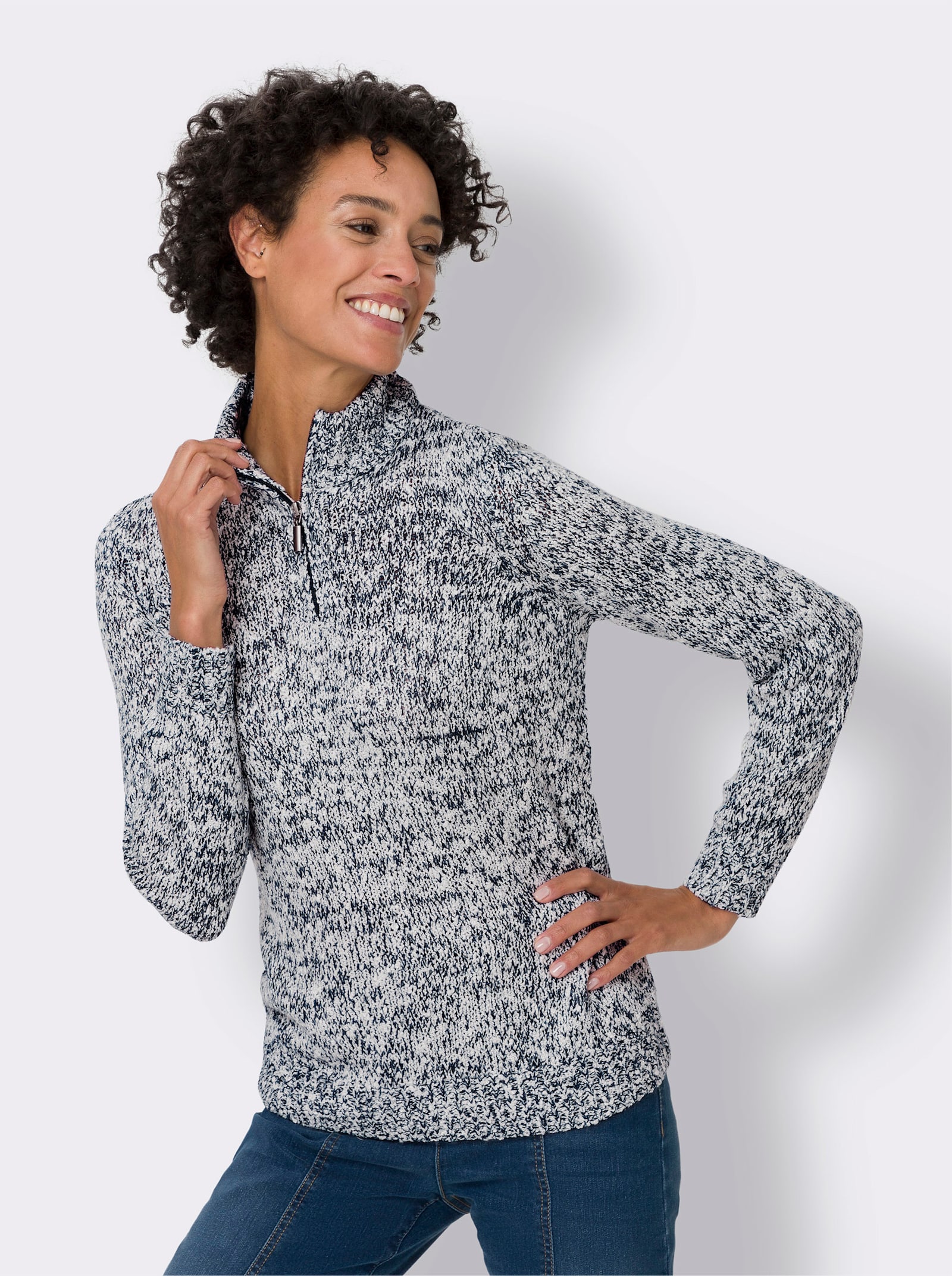 Strickpullover mit Effekt-Garn - marine-meliert