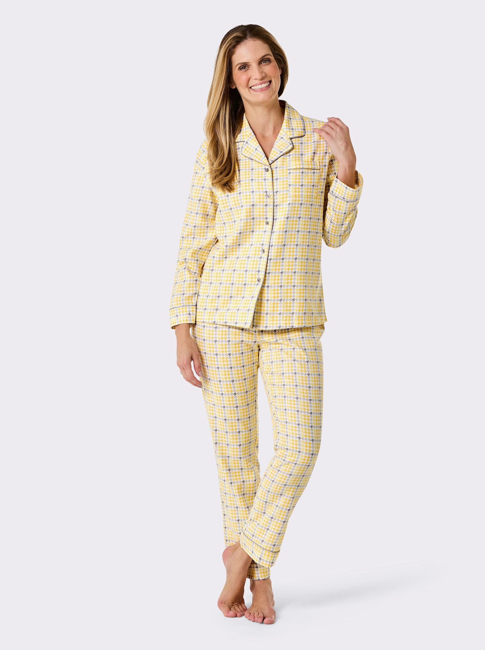 wäschepur Pyjama - gelb-steingrau-kariert