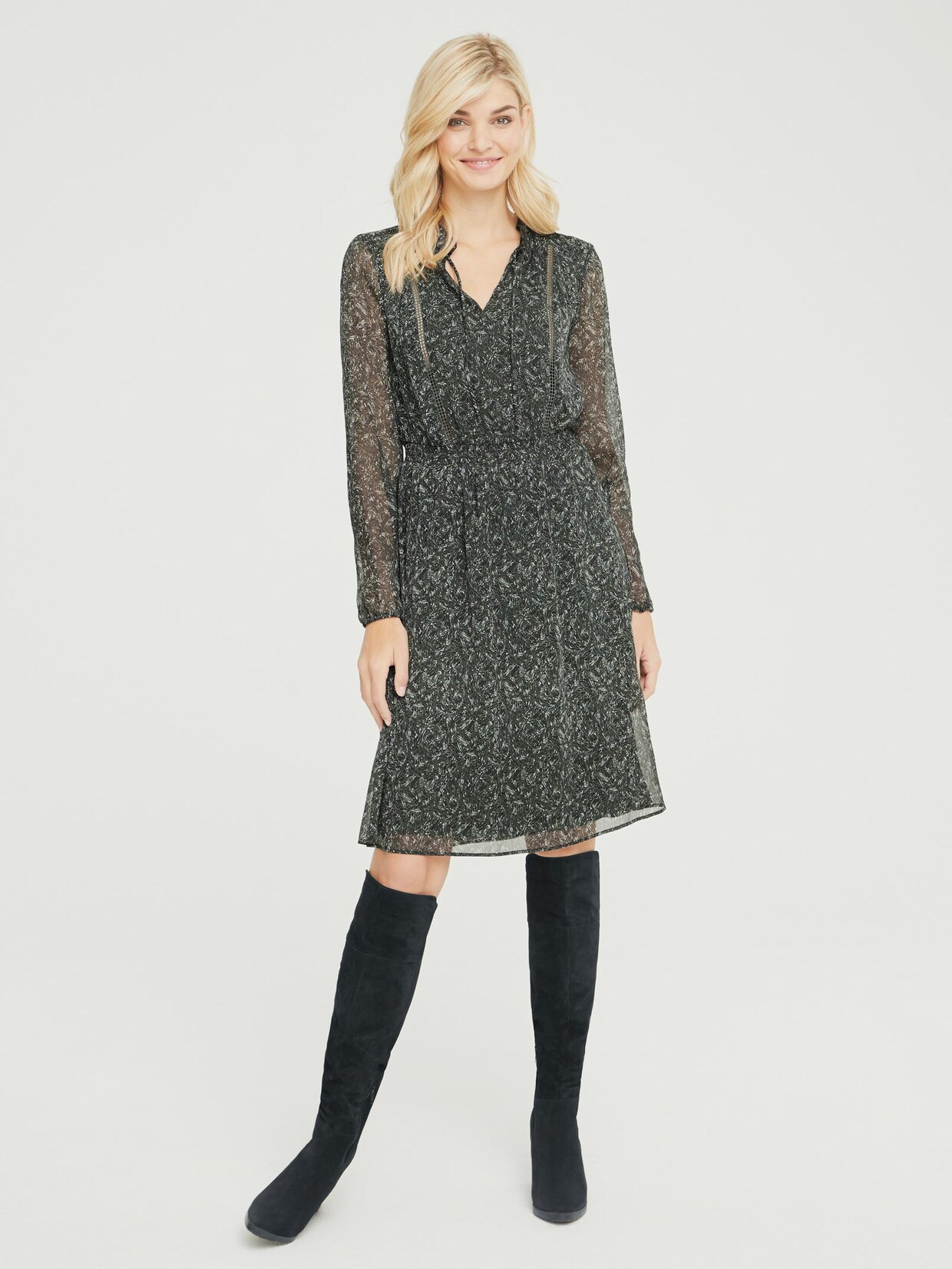 Linea Tesini Druck-Kleid - dunkeloliv-schwarz