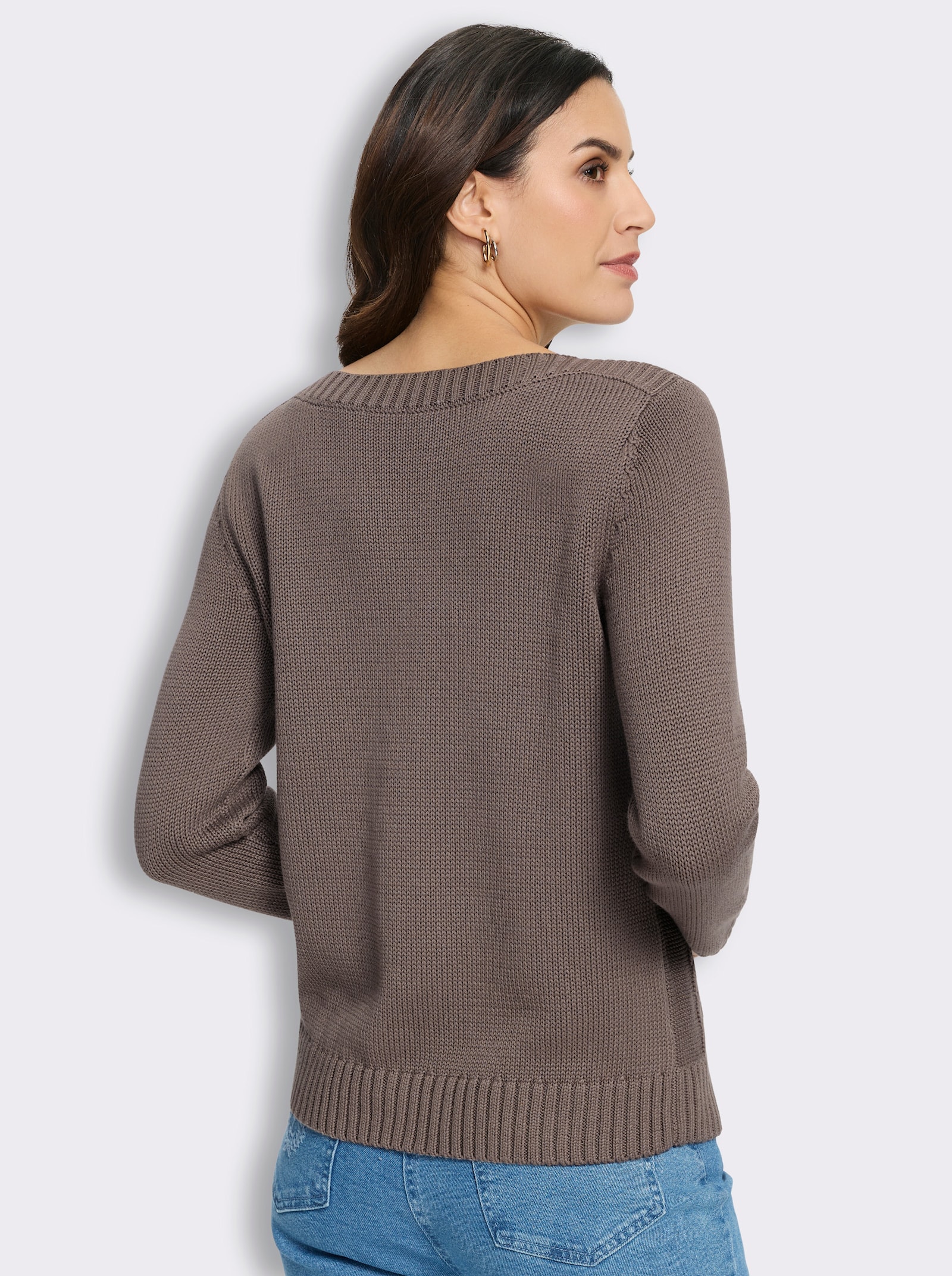 Pullover mit Zopfmuster-Mix vorne - dunkeltaupe