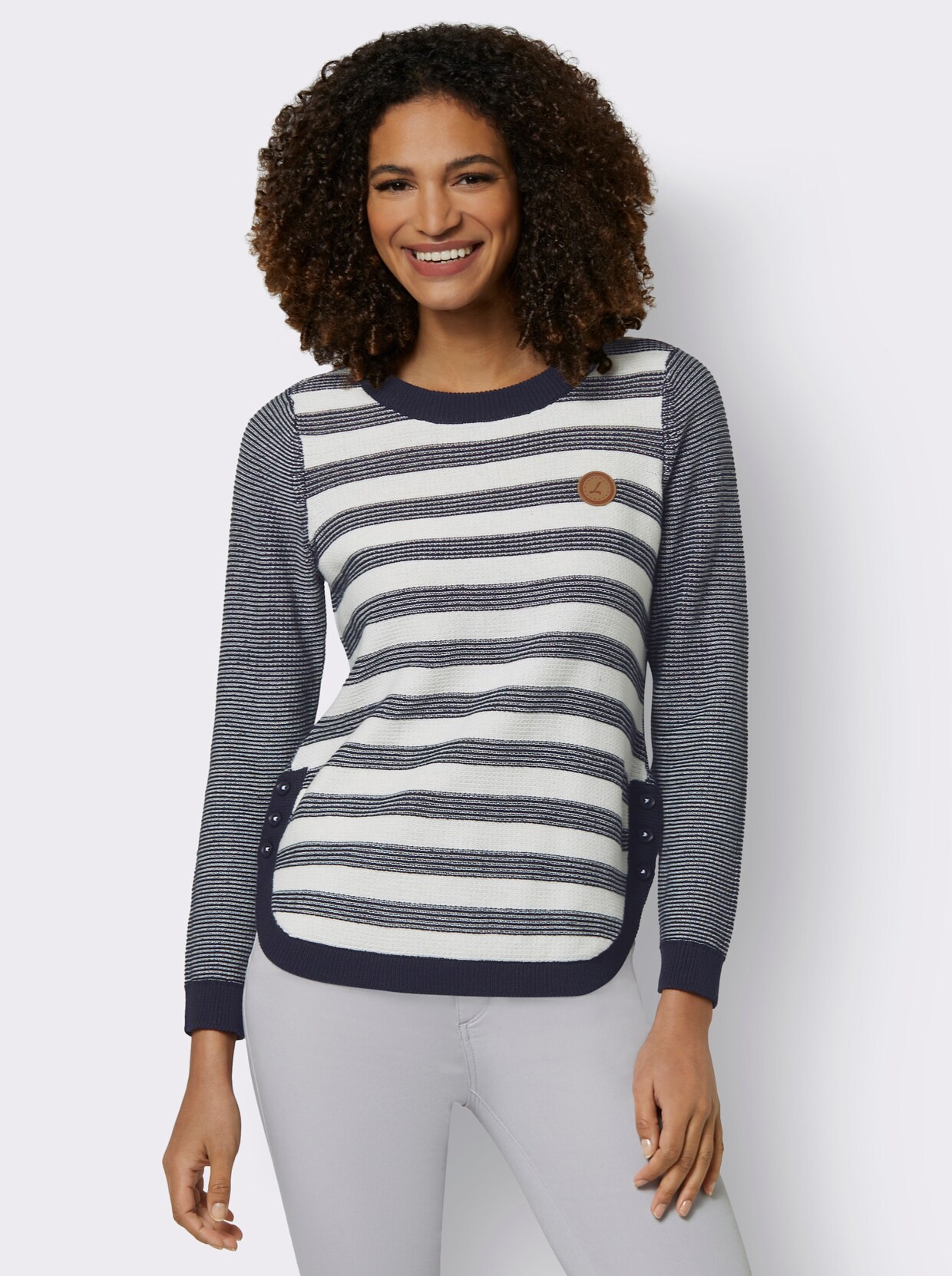 Gestreepte pullover - marine/wit gemêleerd