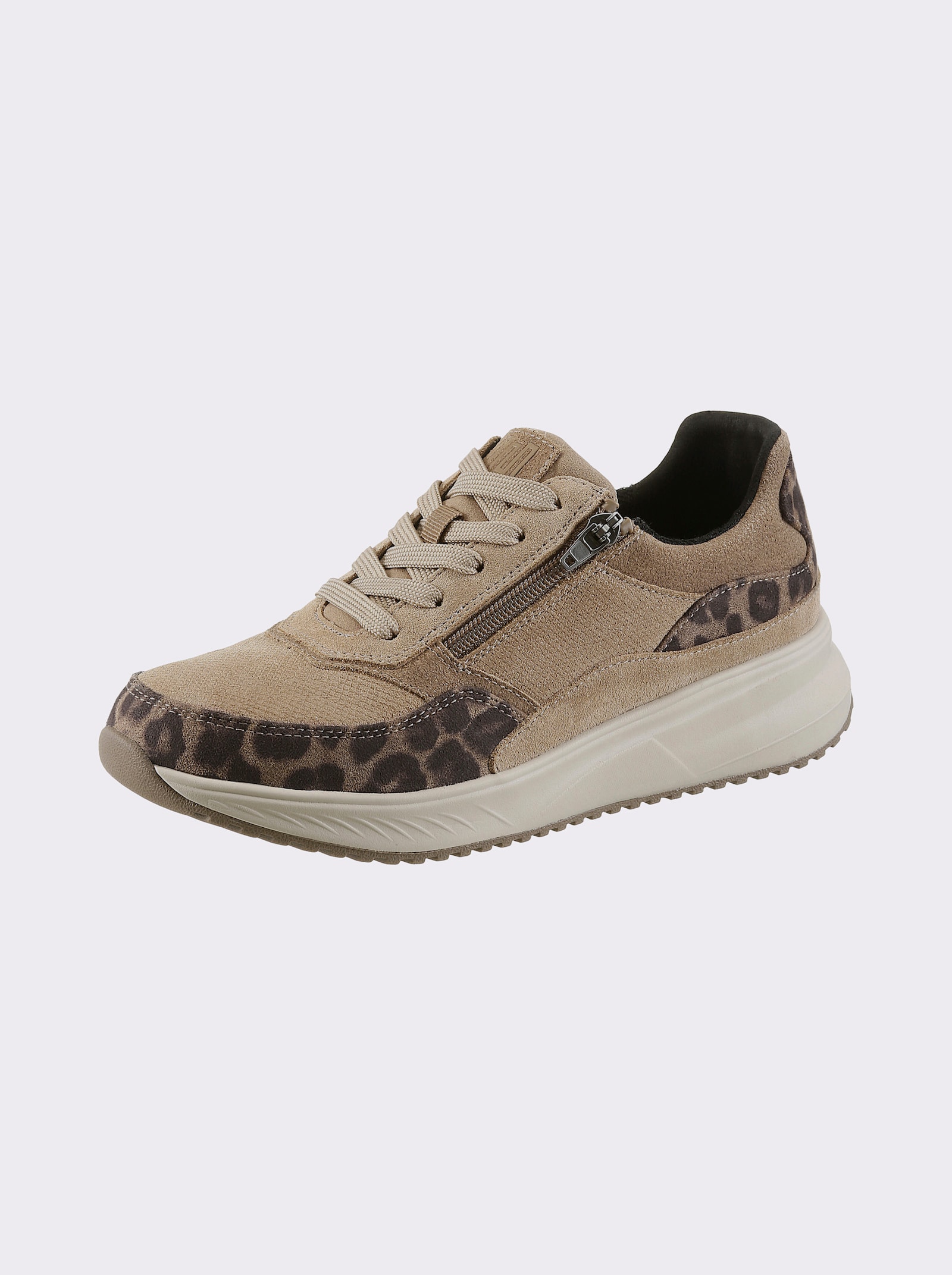 Waldläufer Sneaker mit Details in Tierfell-Optik - beige