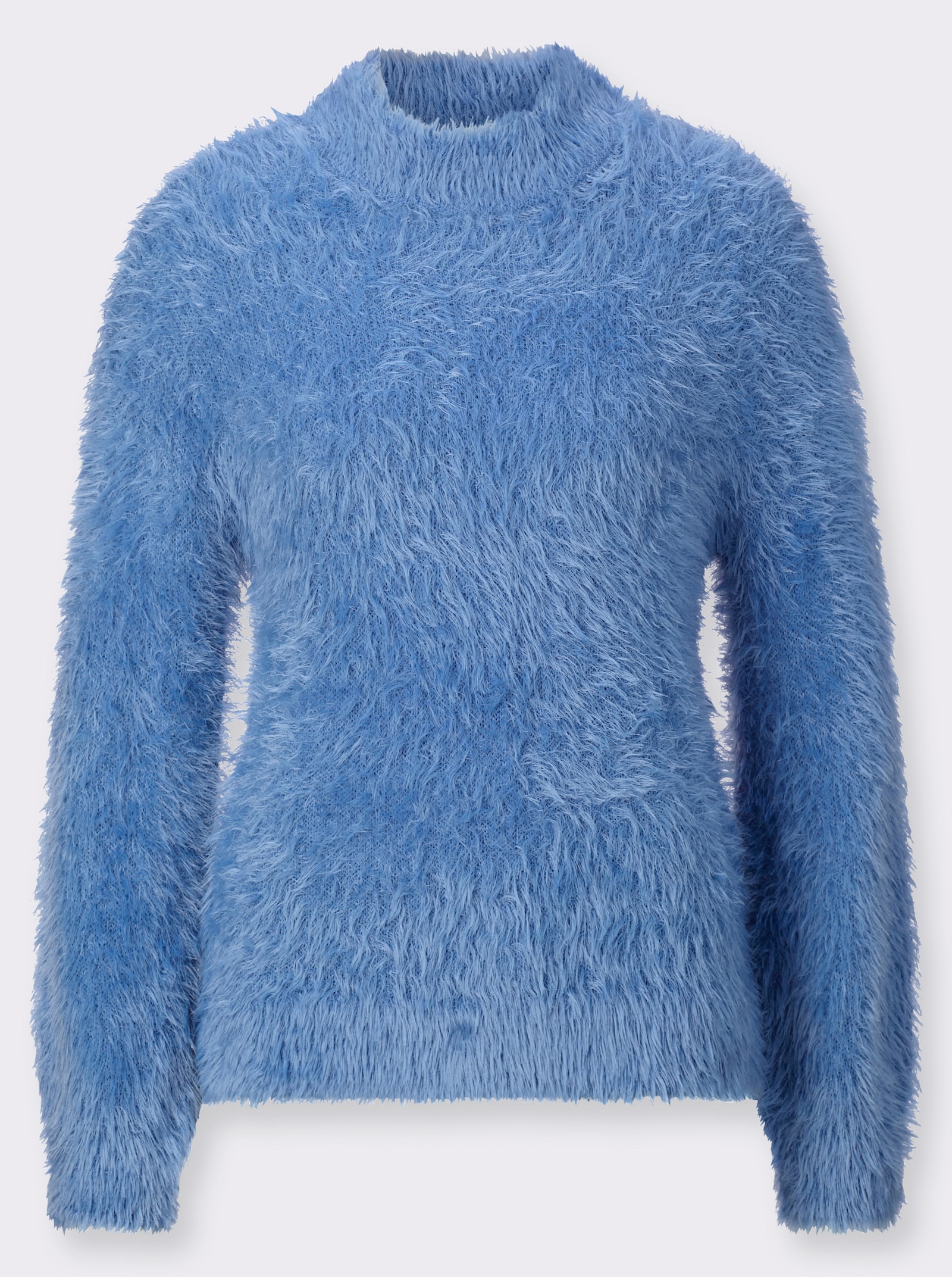 Stehkragenpullover mit Flauschgarn - mittelblau