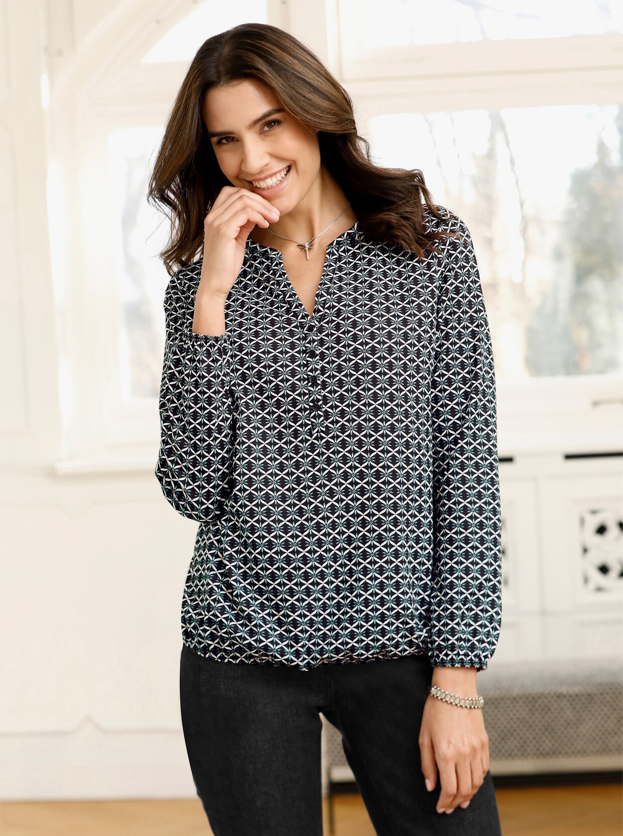 Shirt met print - zwart/jade bedrukt