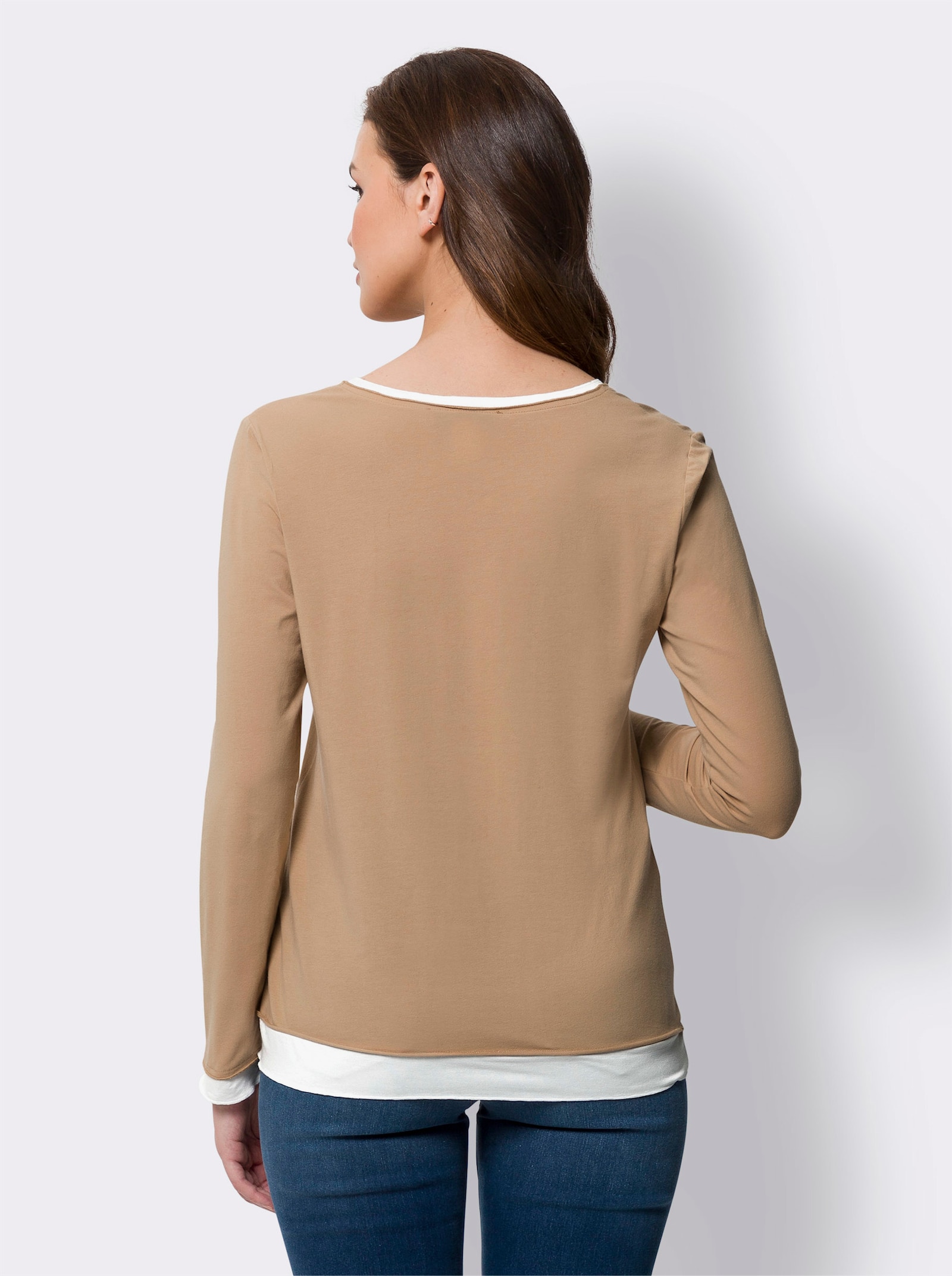heine 2-in-1-Langarmshirt im Lagen-Look - camel-ecru
