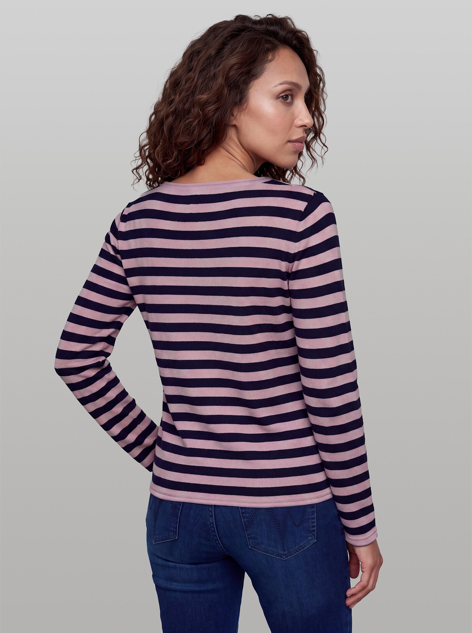 heine Feinstrickpullover mit Rollbündchen - marine-rosé-geringelt