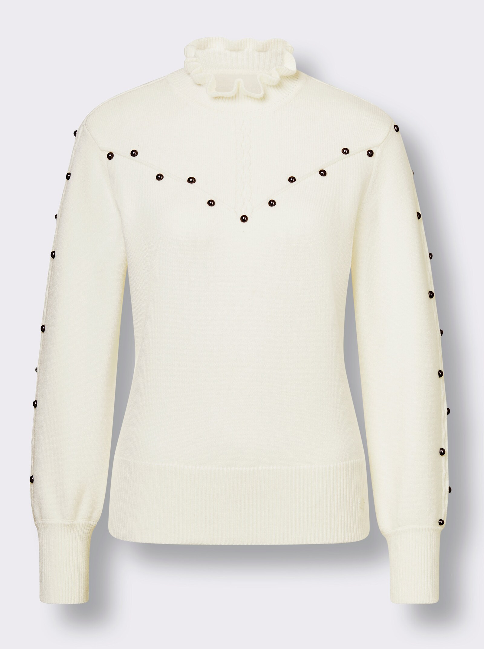 CREATION L PREMIUM Stehkragenpullover mit Zierperlen - ecru