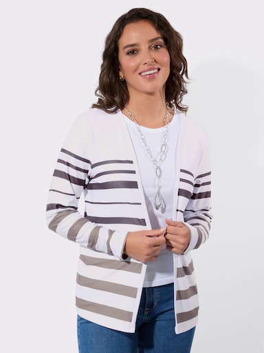 Shirtjacke - sesam-weiß-geringelt