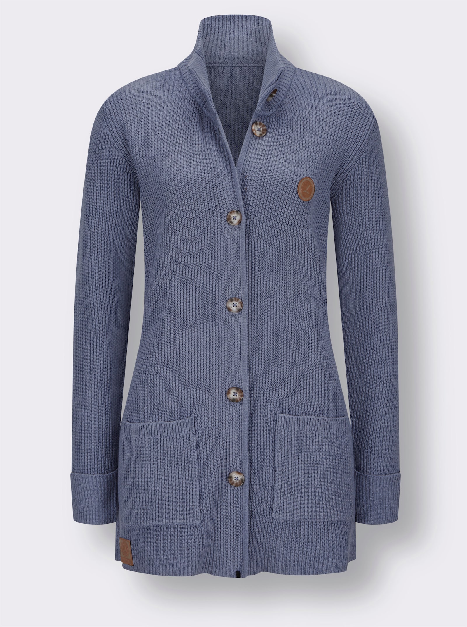 Longstrickjacke mit Stehkragen - taubenblau