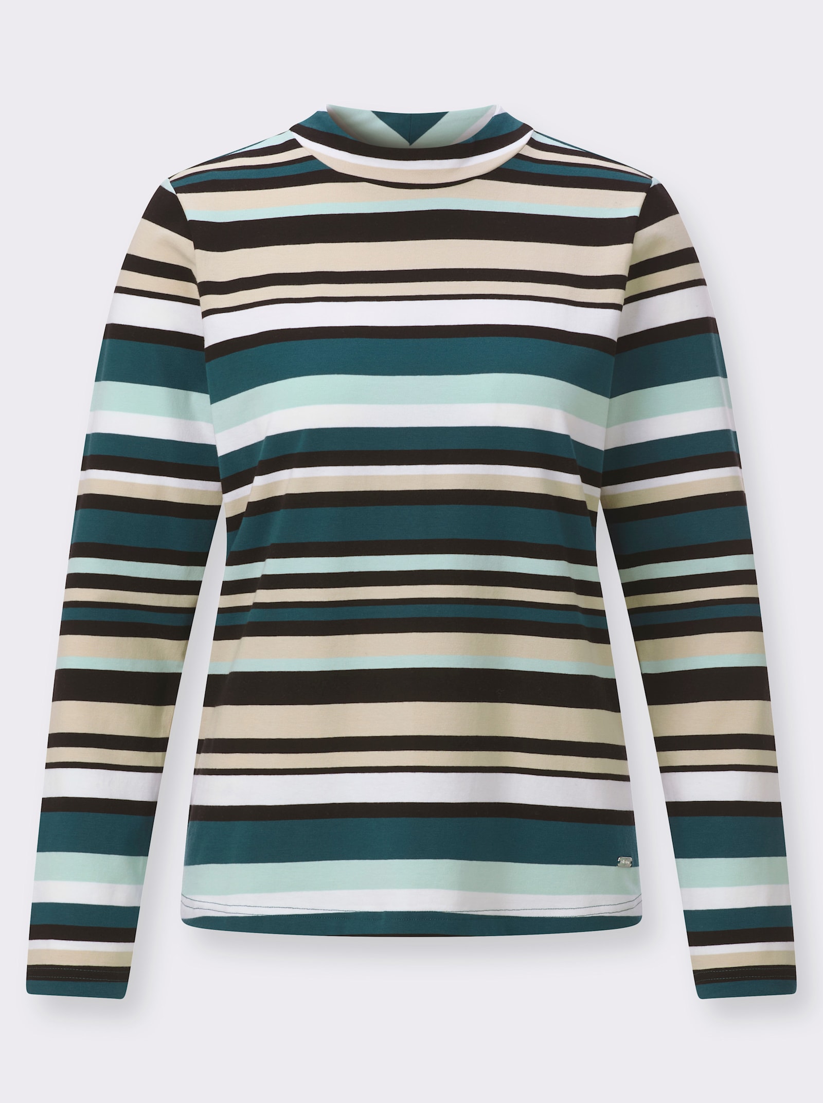 Stehkragenshirt im Ringel-Dessin - petrol-kalkmint-geringelt