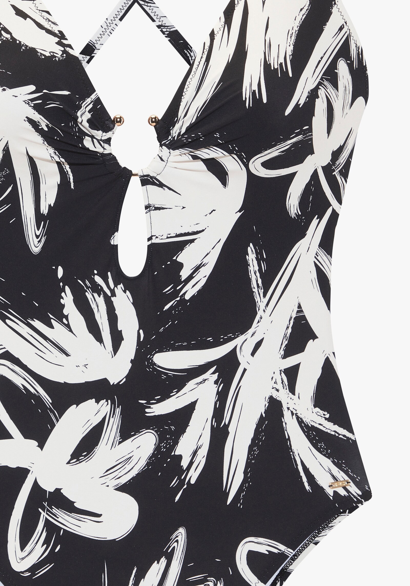 French Connection Badeanzug - schwarz-creme bedruckt