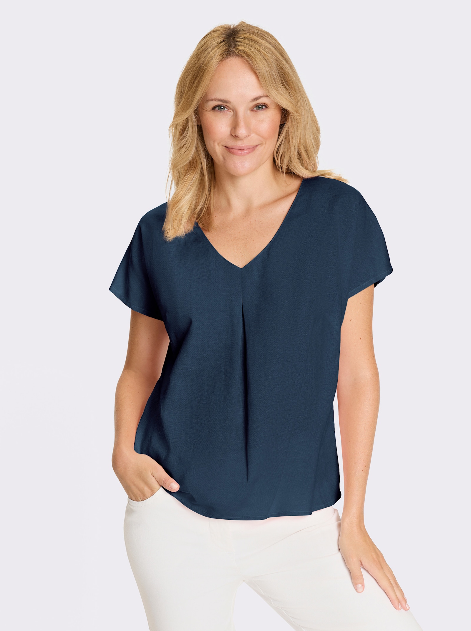 Navlékací halenka se záhybem vpředu - tmavěmodrá