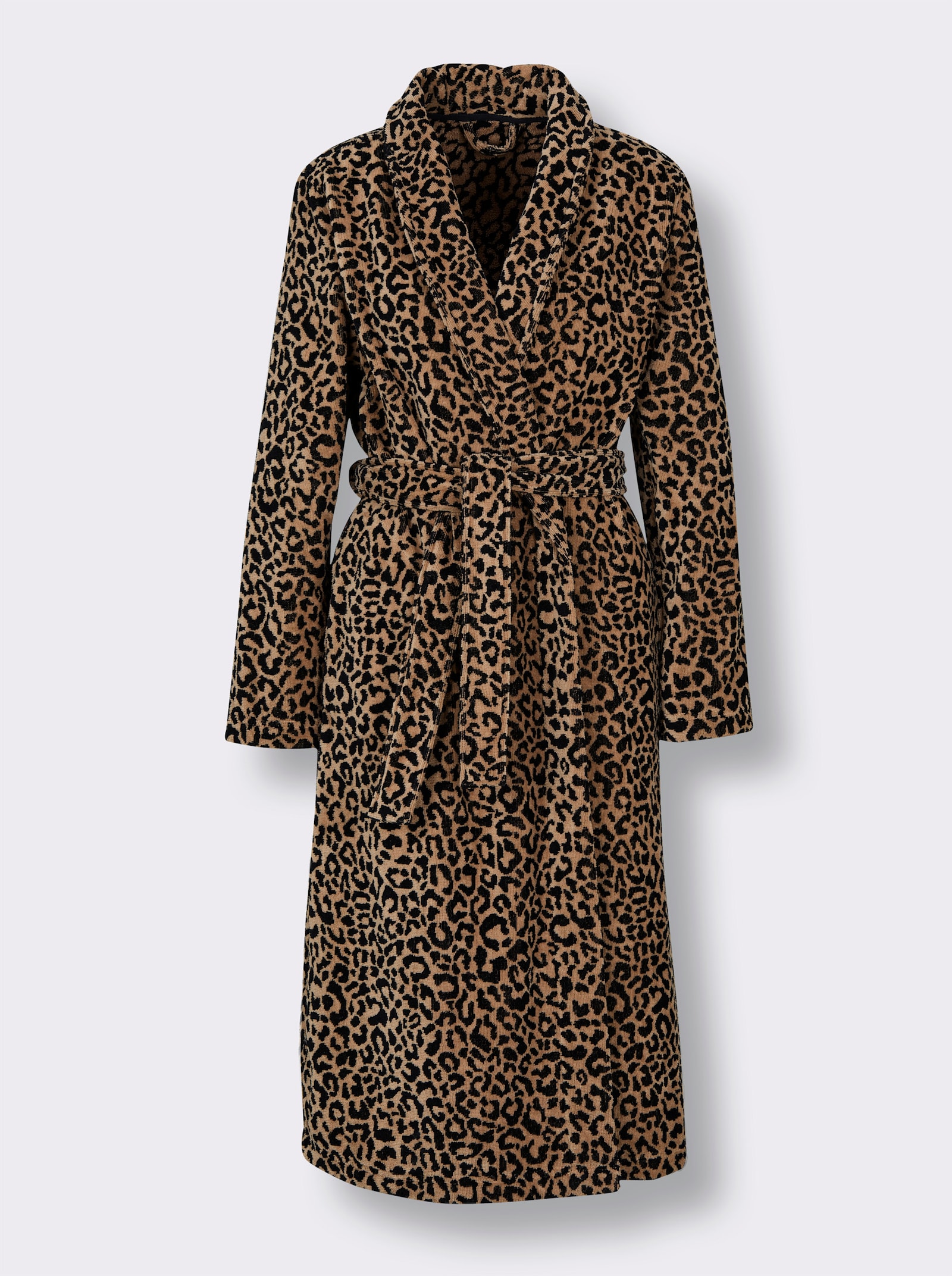 feel good Damenbademantel mit Leo-Muster - camel-schwarz-gemustert