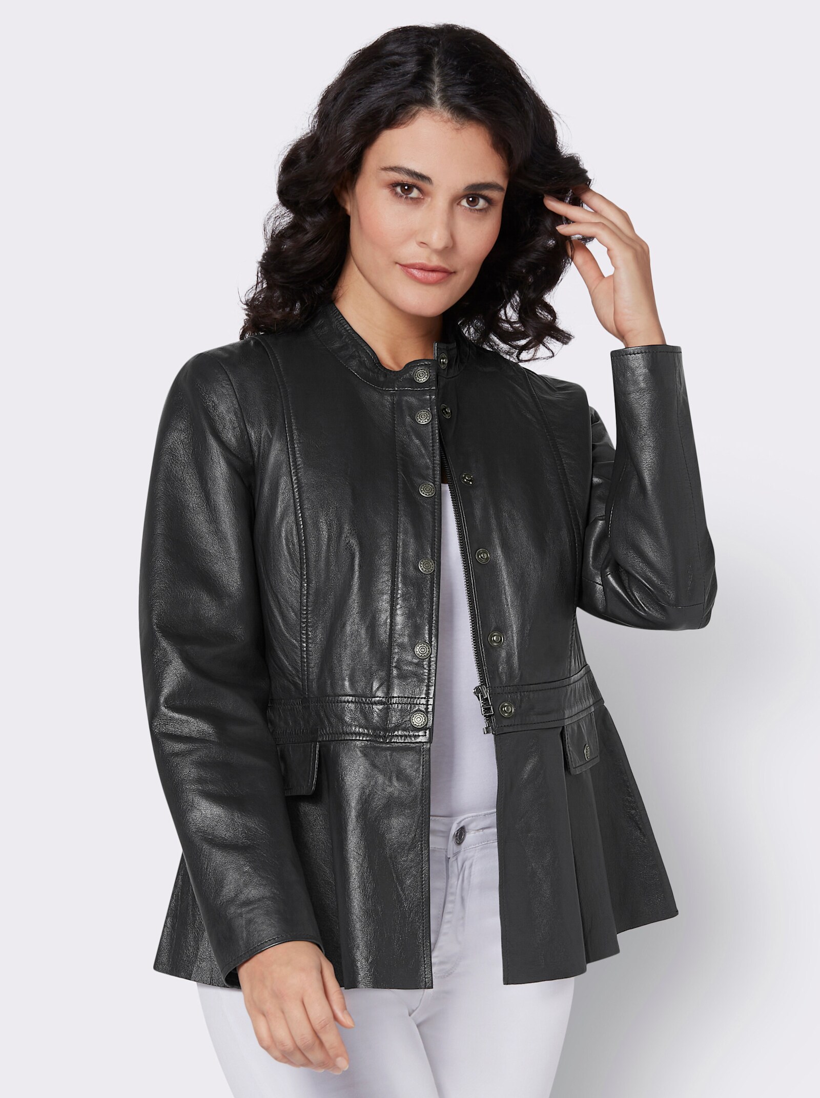 Mainpol Lederblazer mit Schößchen am Saum - graphit