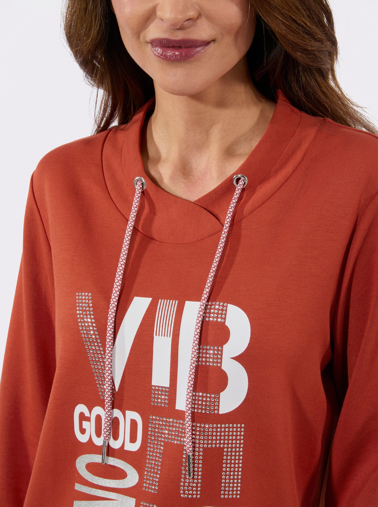 Langarmshirt mit silberfarbigem Print - rostrot